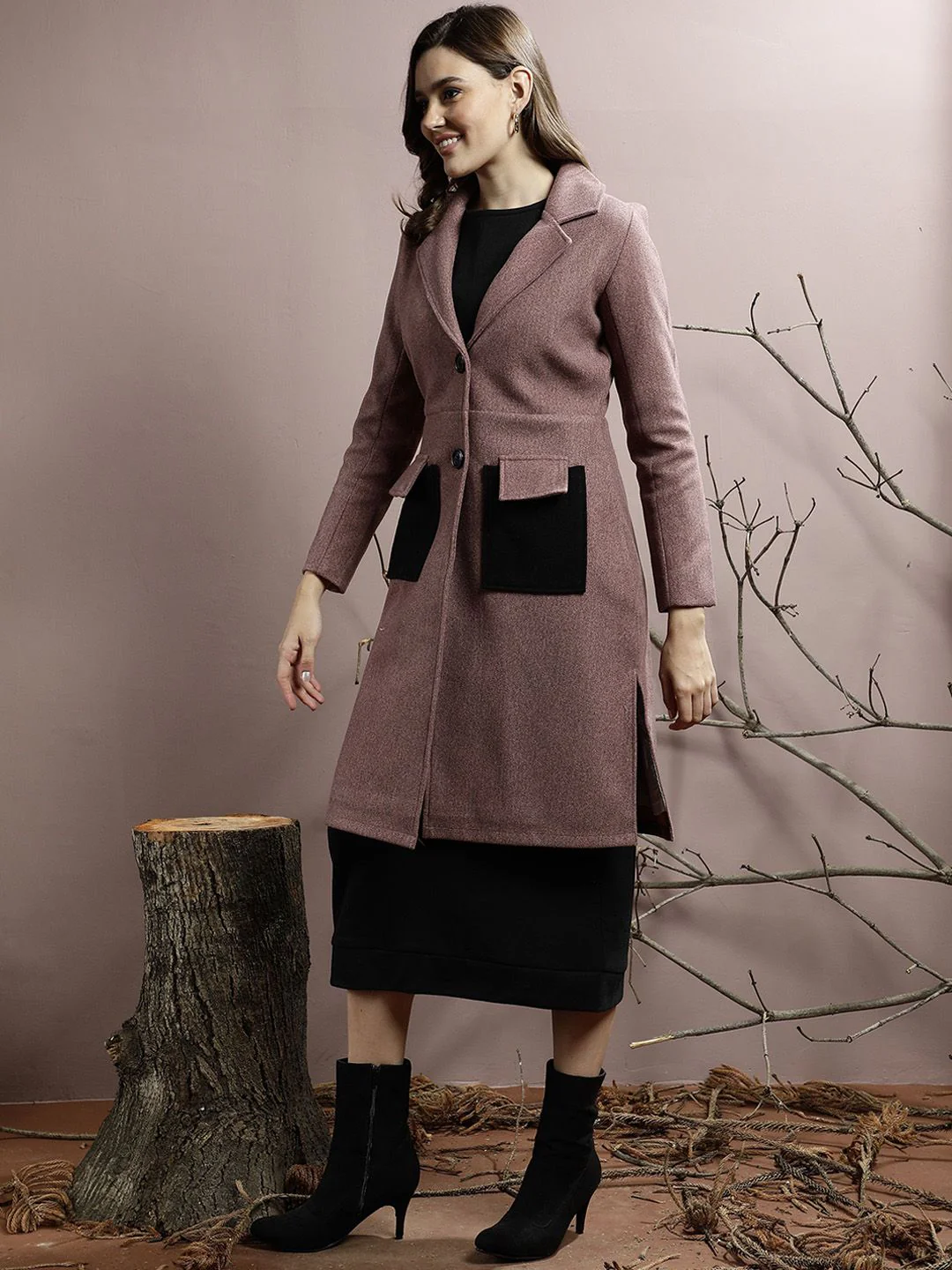 Athena Women Notched Collar Longline Overcoat - Image 4