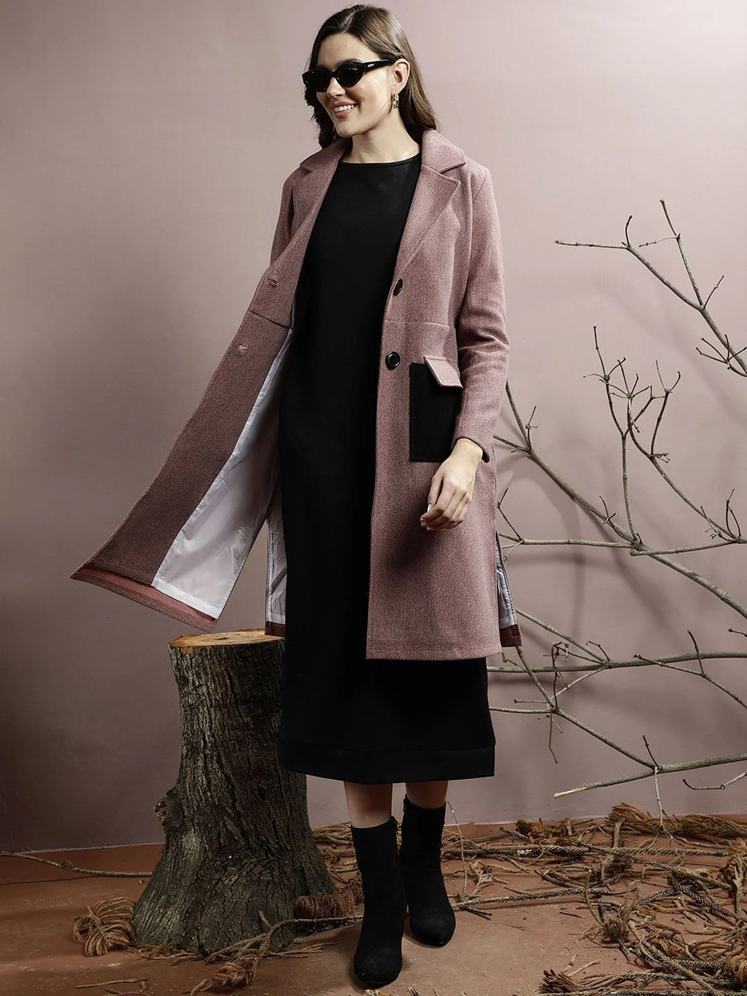 Athena Women Notched Collar Longline Overcoat - Image 6