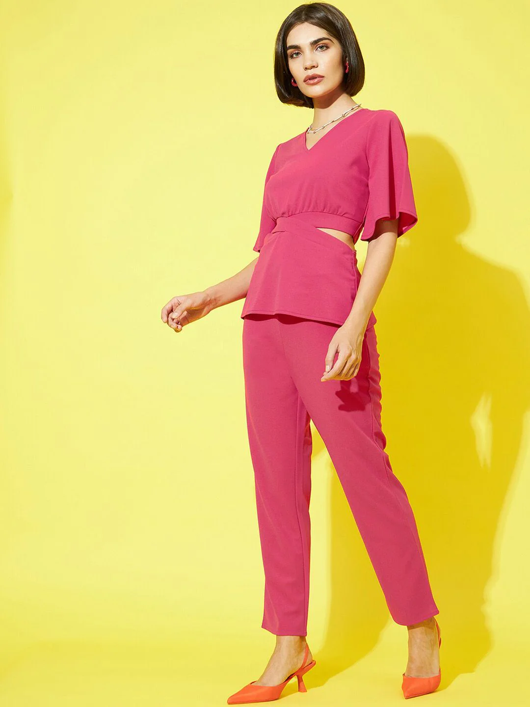 Athena Women Pink Solid V-Neck Top and Trousers - Image 4