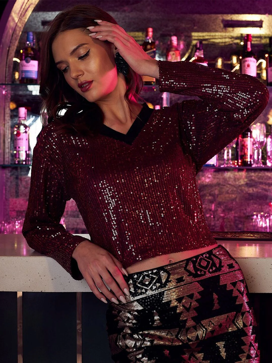 Athena Women Sequinned Embellished Crop Top