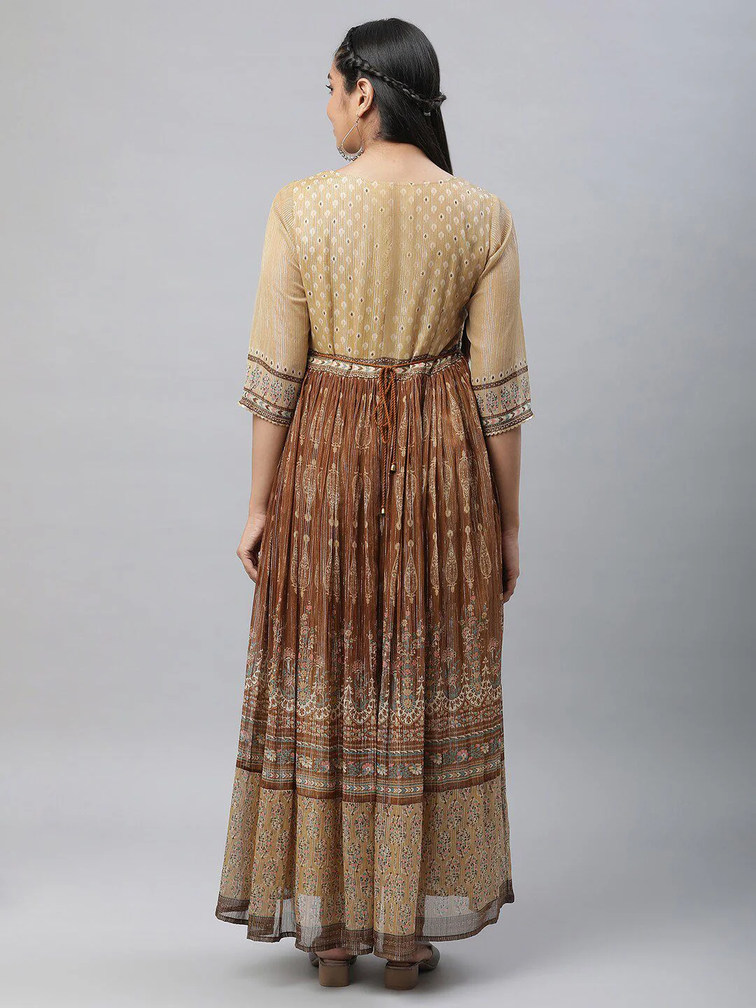 AURELIA Ethnic Motifs Printed Gathered Detail Georgette Maxi Dress - Image 4
