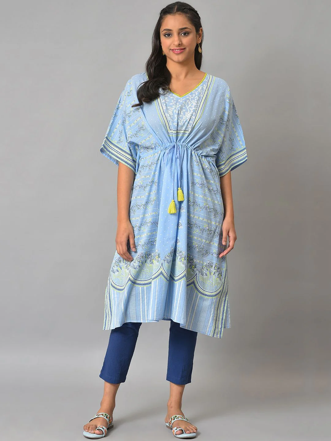 AURELIA Ethnic Motifs Printed Kaftan Pure Cotton Kurta - Image 6