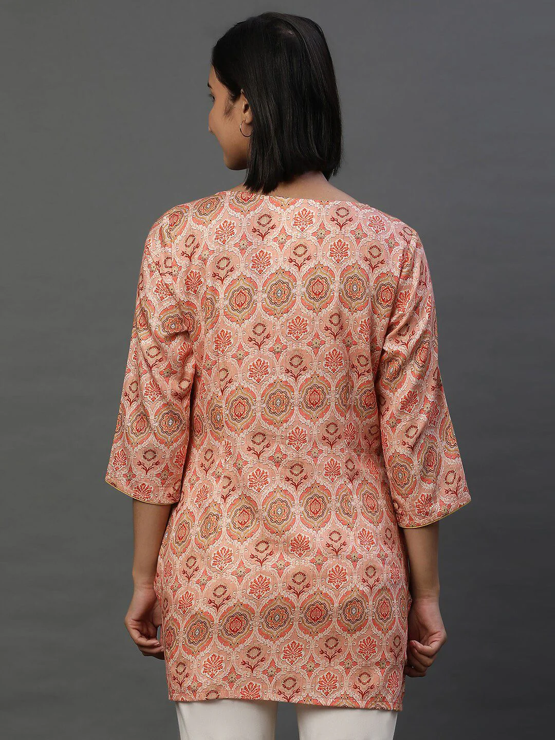 AURELIA Ethnic Motifs Printed Notched Neck Straight Kurti - Image 4