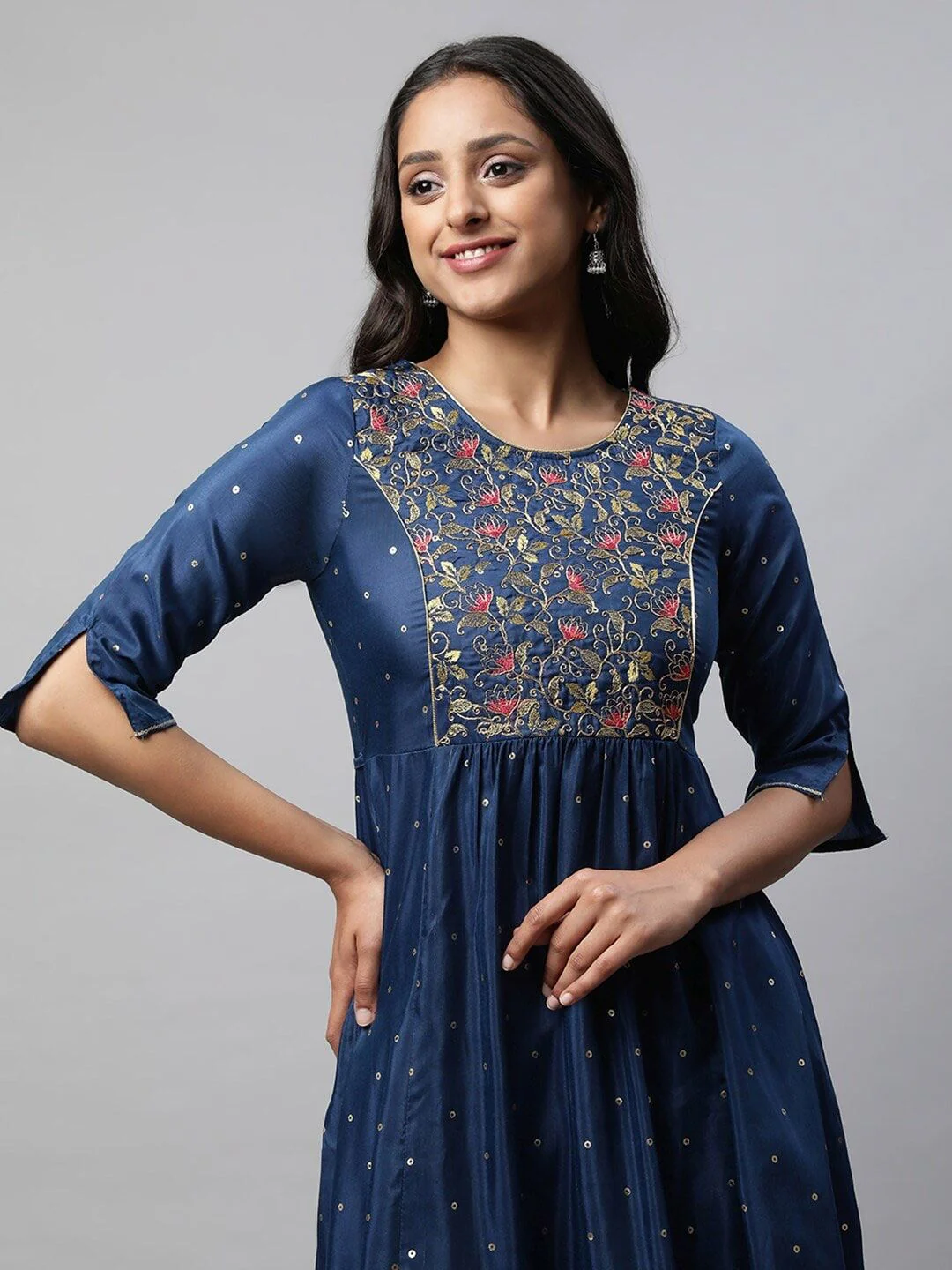 AURELIA Floral Eembroiderd Sequined Pleated A-Line Kurta - Image 7