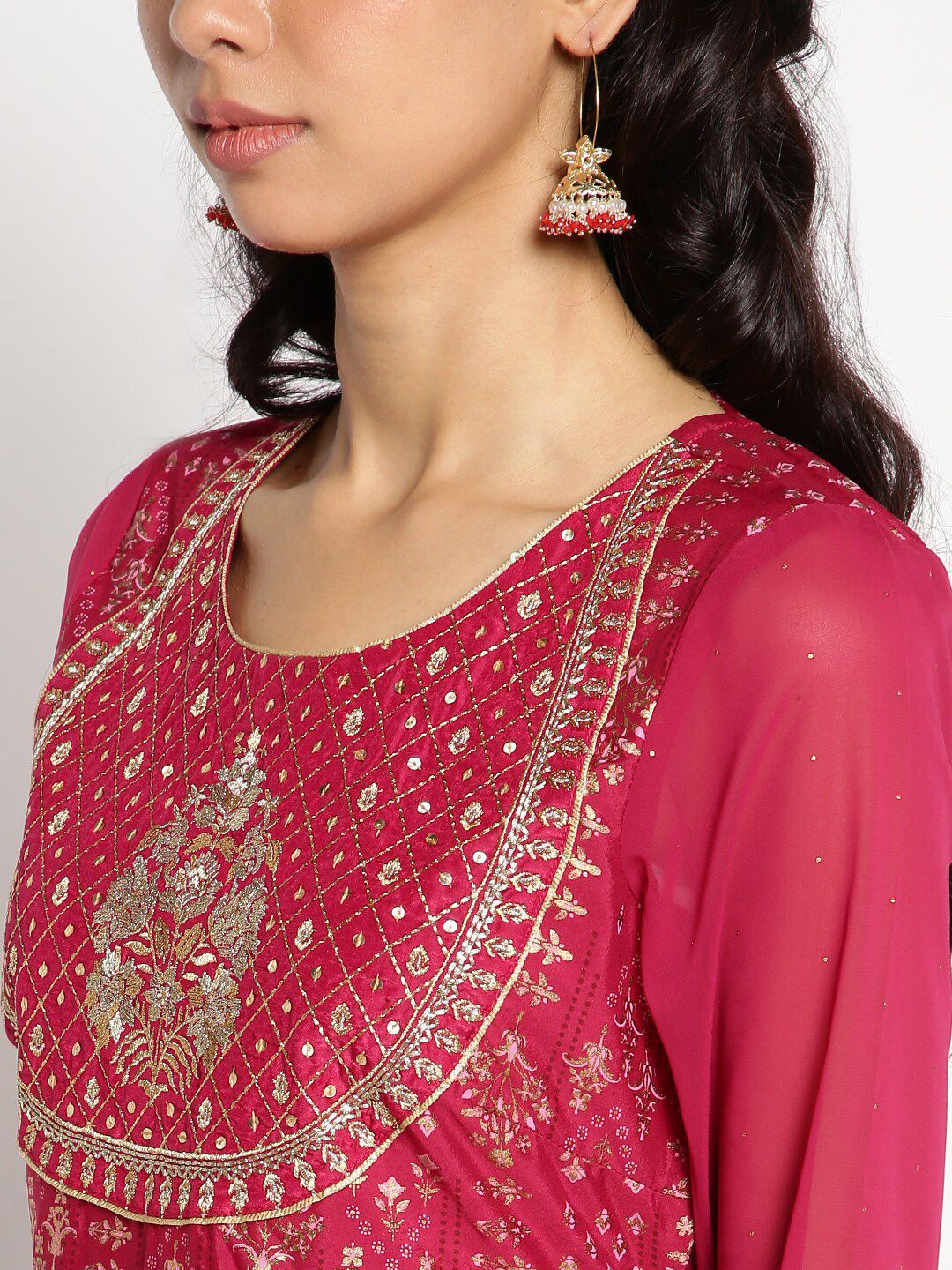 AURELIA Printed Ethnic Motifs Satin Maxi Ethnic Dress - Image 2