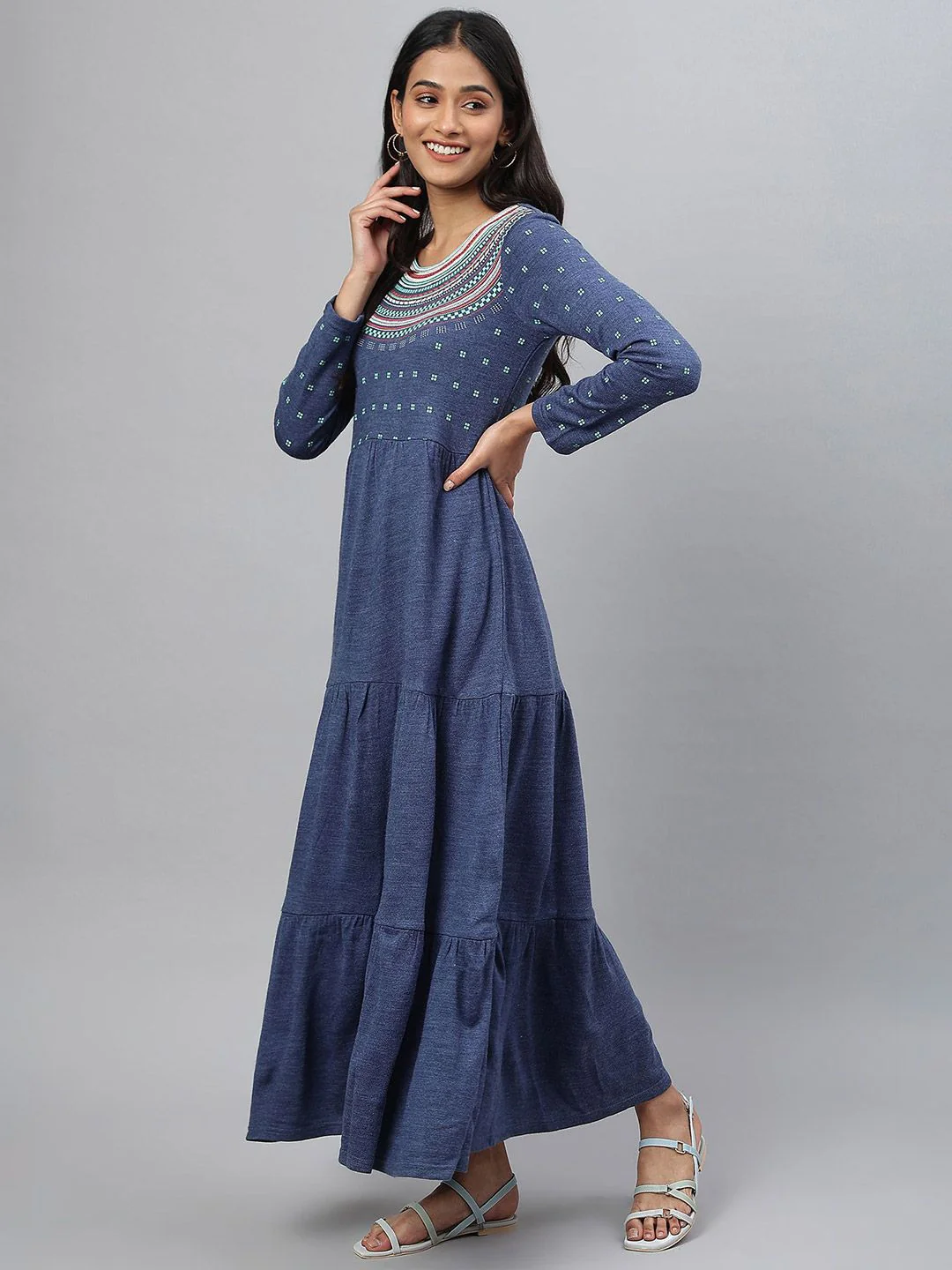AURELIA Women Printed Winter Wear Maxi Dress - Image 5