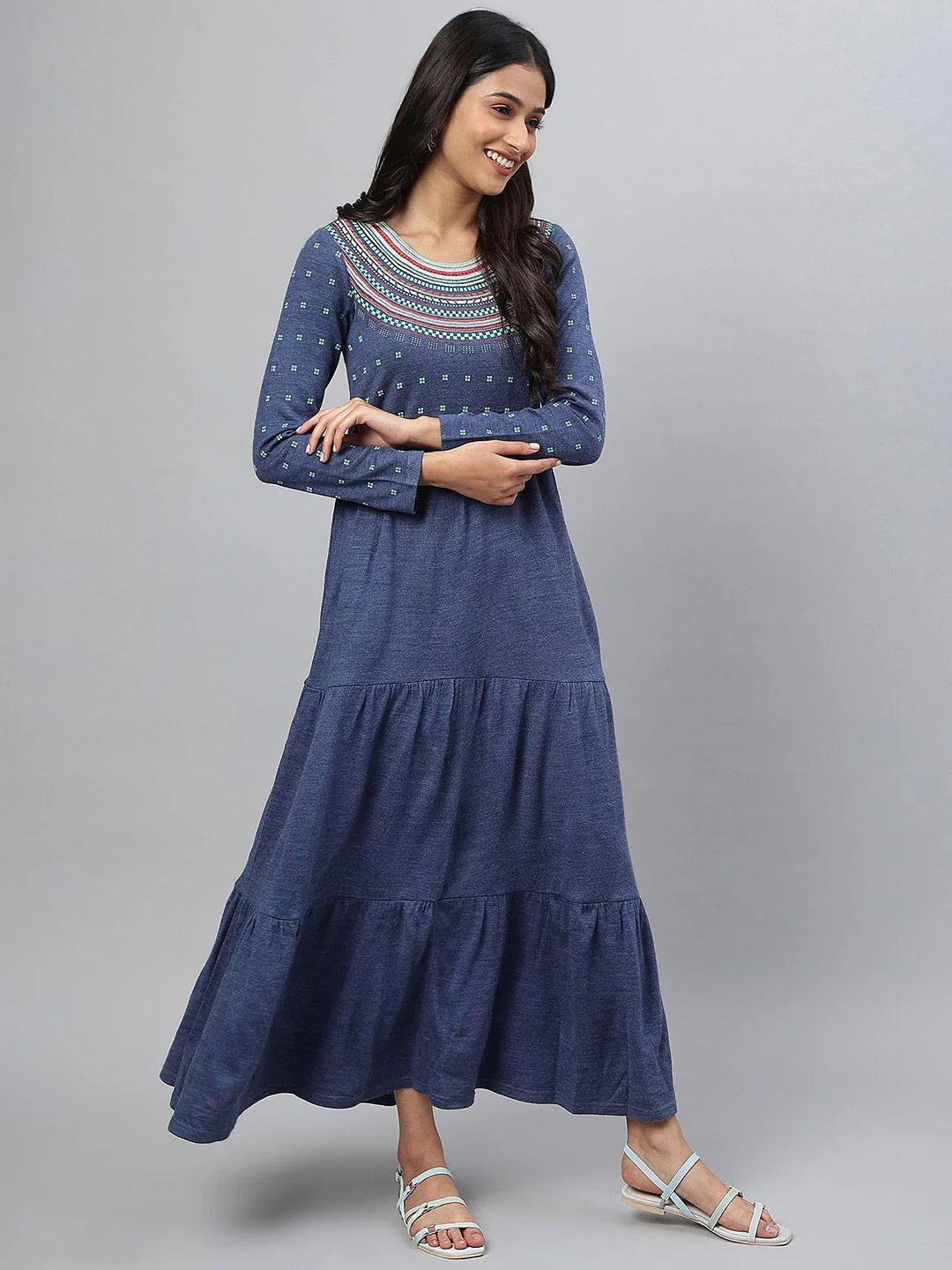 AURELIA Women Printed Winter Wear Maxi Dress - Image 6