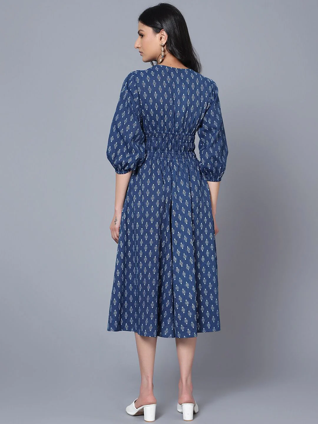 Bani Women V-Neck Ethnic Motifs A-Line Midi Dress - Image 5