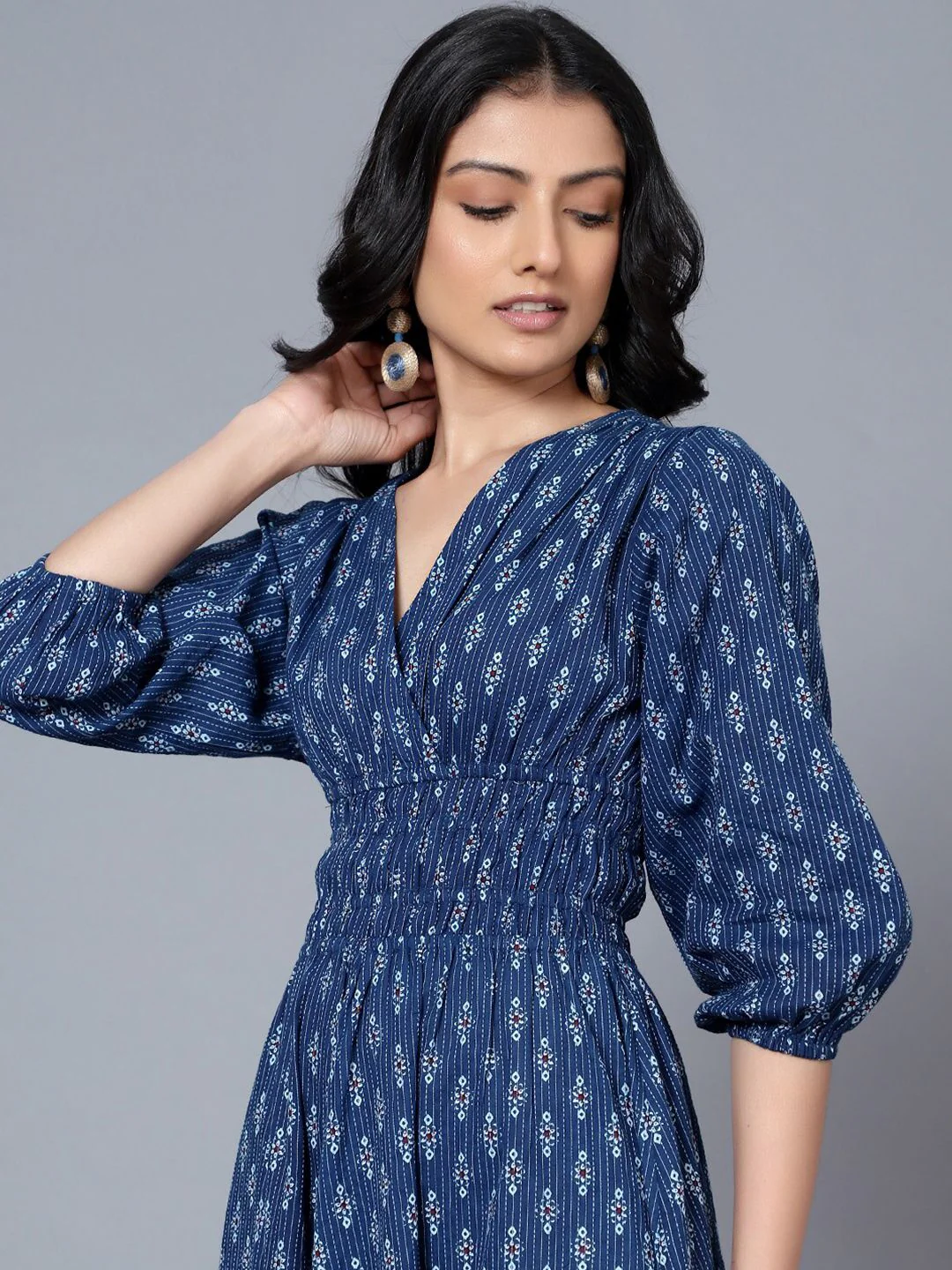 Bani Women V-Neck Ethnic Motifs A-Line Midi Dress - Image 6