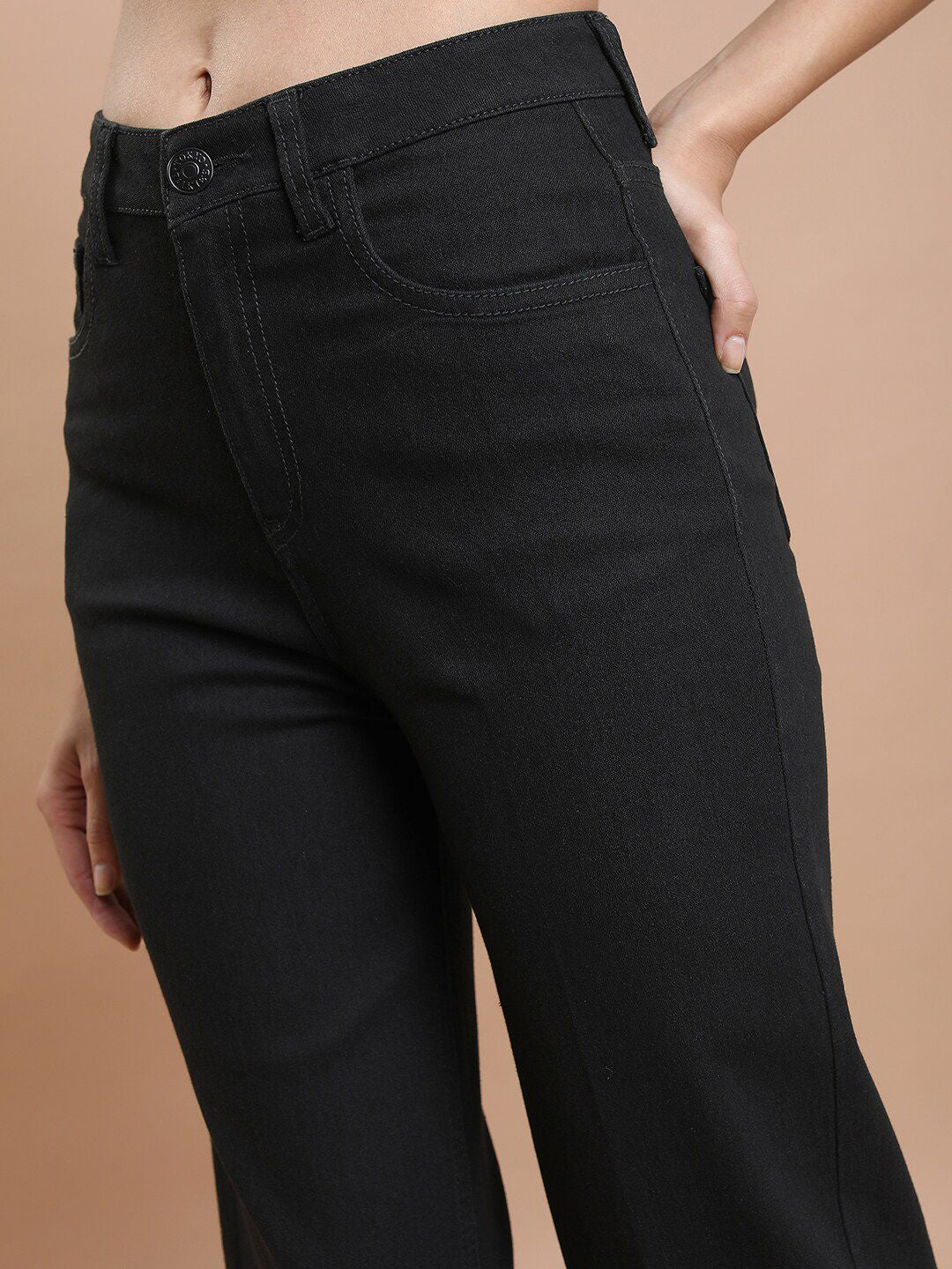 Basics By Tokyo Talkies Women Flared Mid-Rise Clean Look Straight Fit Stretchable Jeans - Image 6