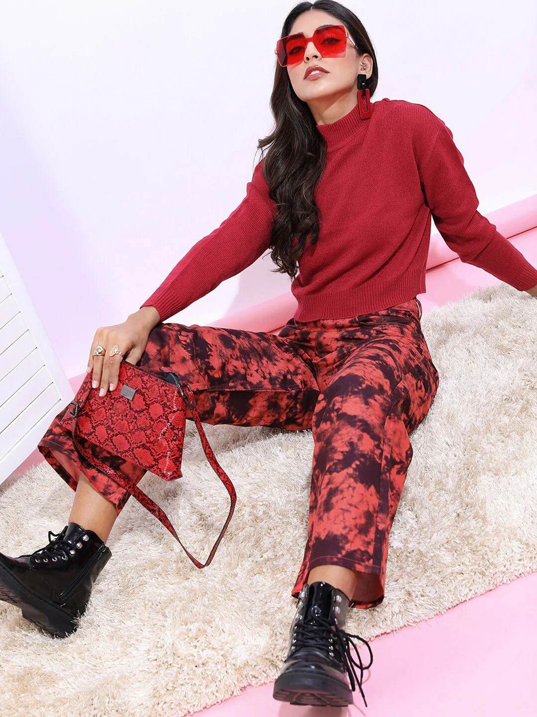 Basics By Tokyo Talkies Women Red Ribbed Pullover - Image 6