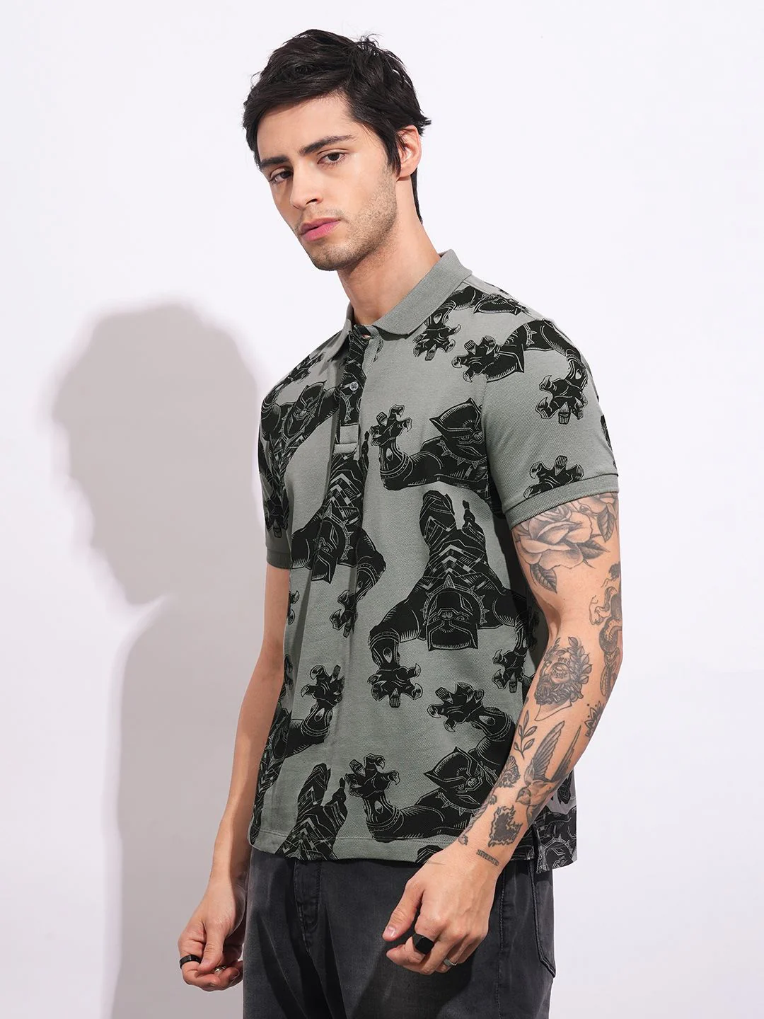 Being Human Black Panther Graphic Printed Polo Collar Pure Cotton T-shirt - Image 3