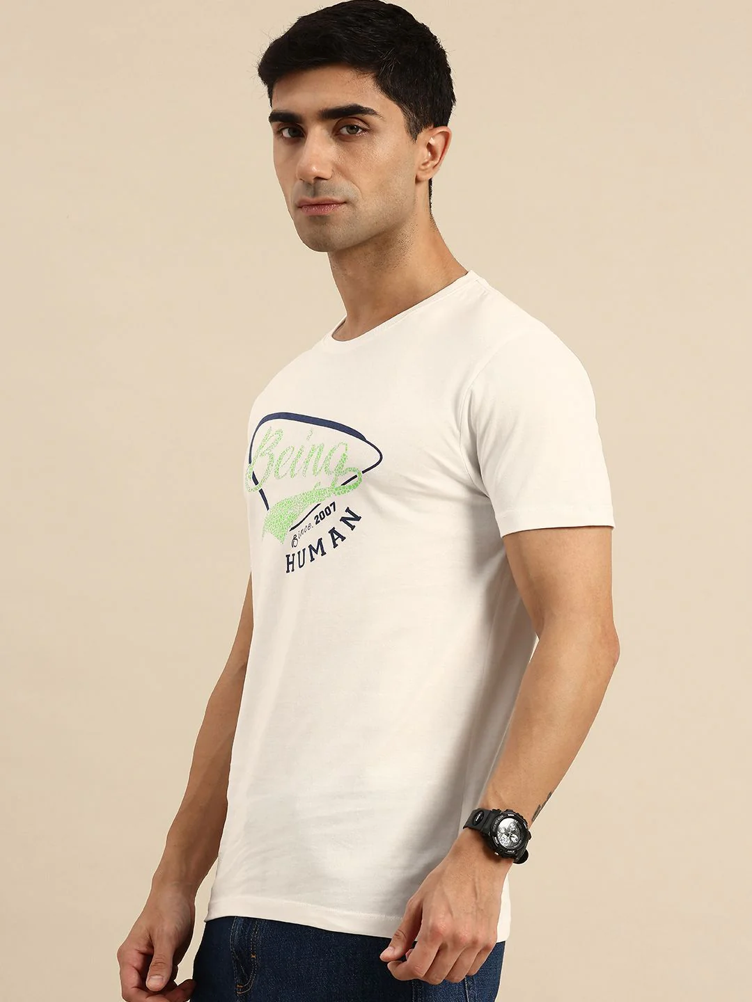 Being Human Brand Logo Printed Pure Cotton Slim Fit T-shirt - Image 3