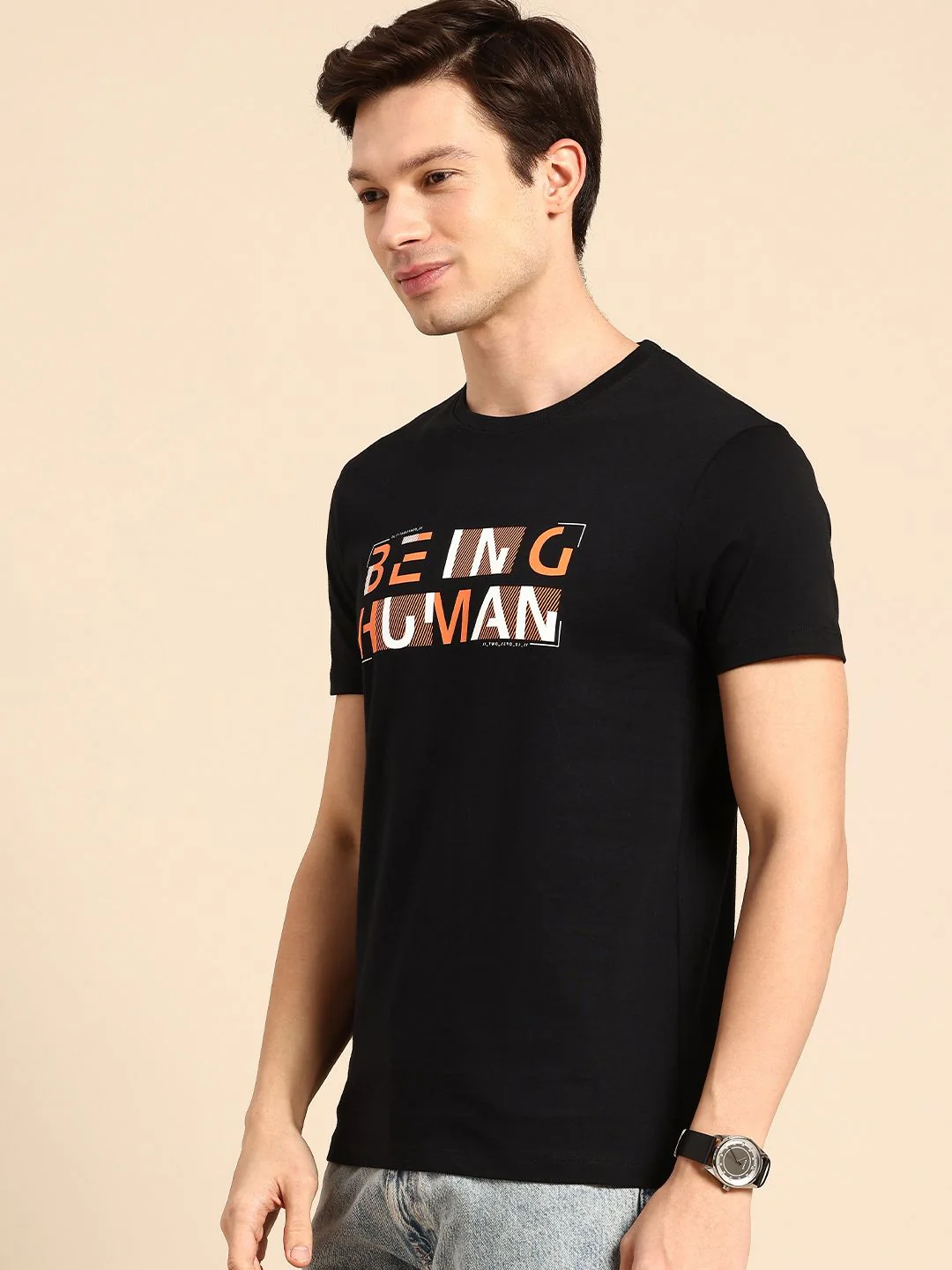 Being Human Brand Logo Printed Pure Cotton Slim Fit T-shirt - Image 3