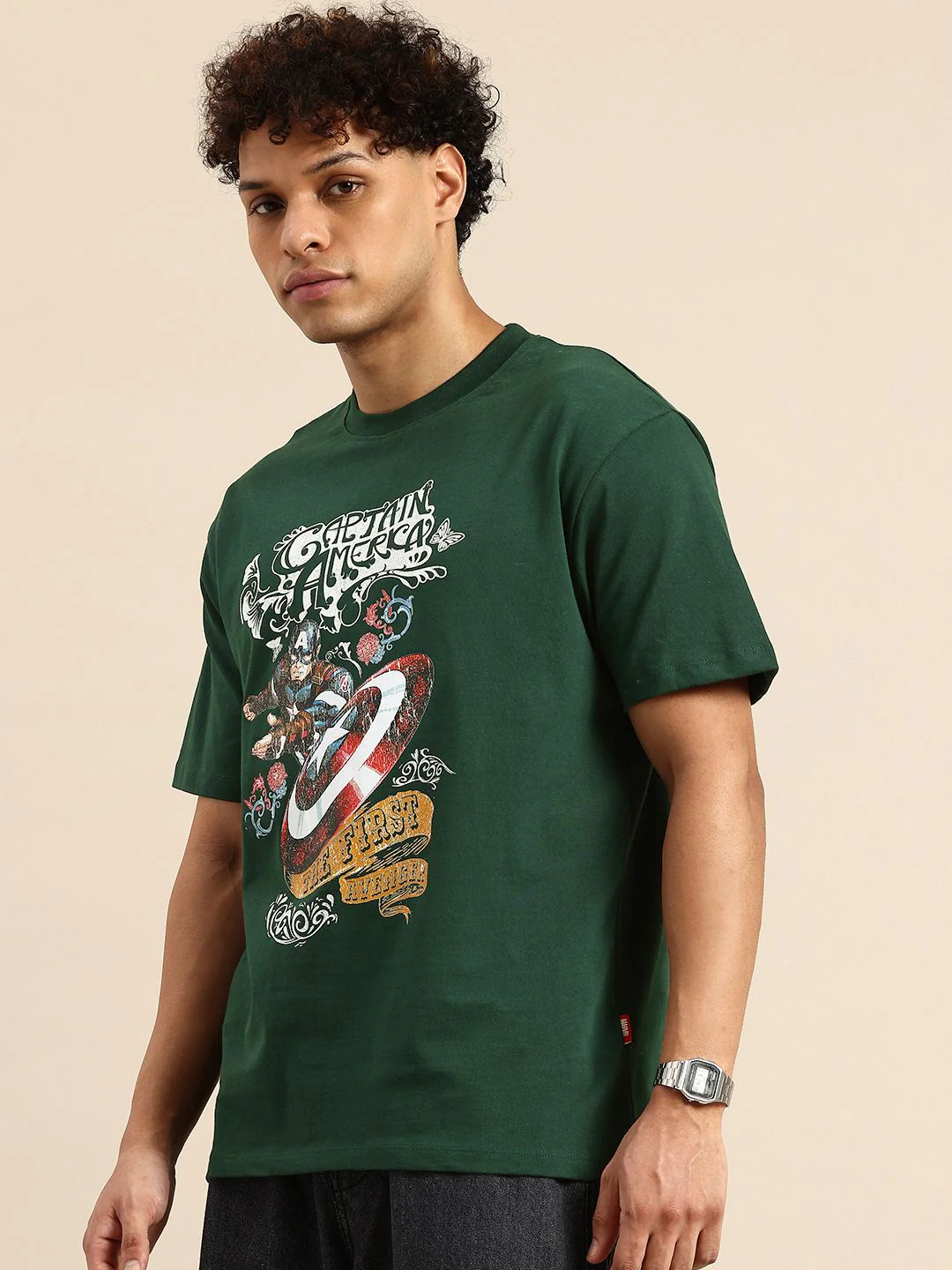 Being Human Captain America Printed Drop-Shoulder Sleeves Easy Fit Pure Cotton T-shirt - Image 3
