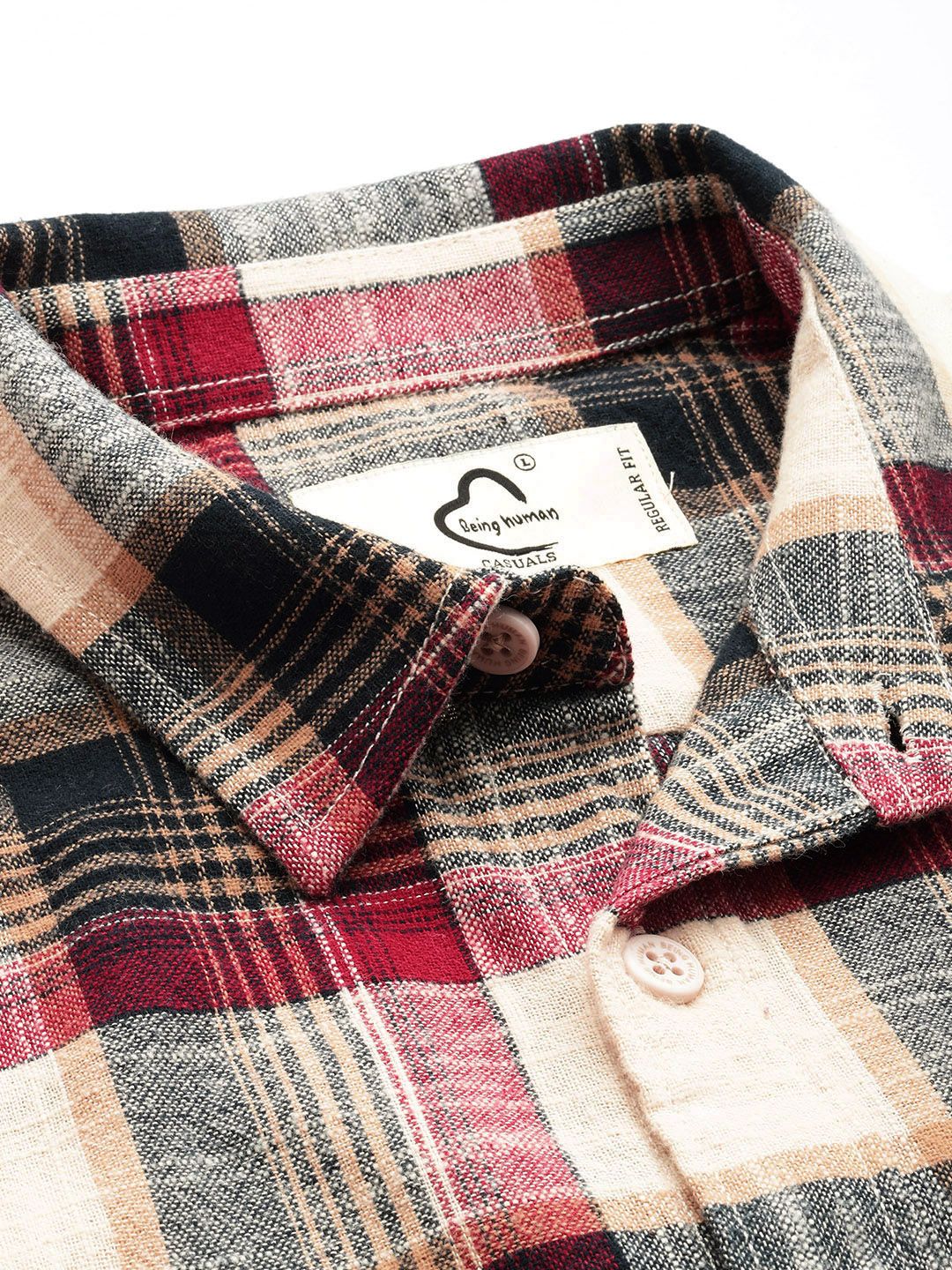 Being Human Checked Drop-Shoulder Sleeves Pure Cotton Casual Shirt - Image 2