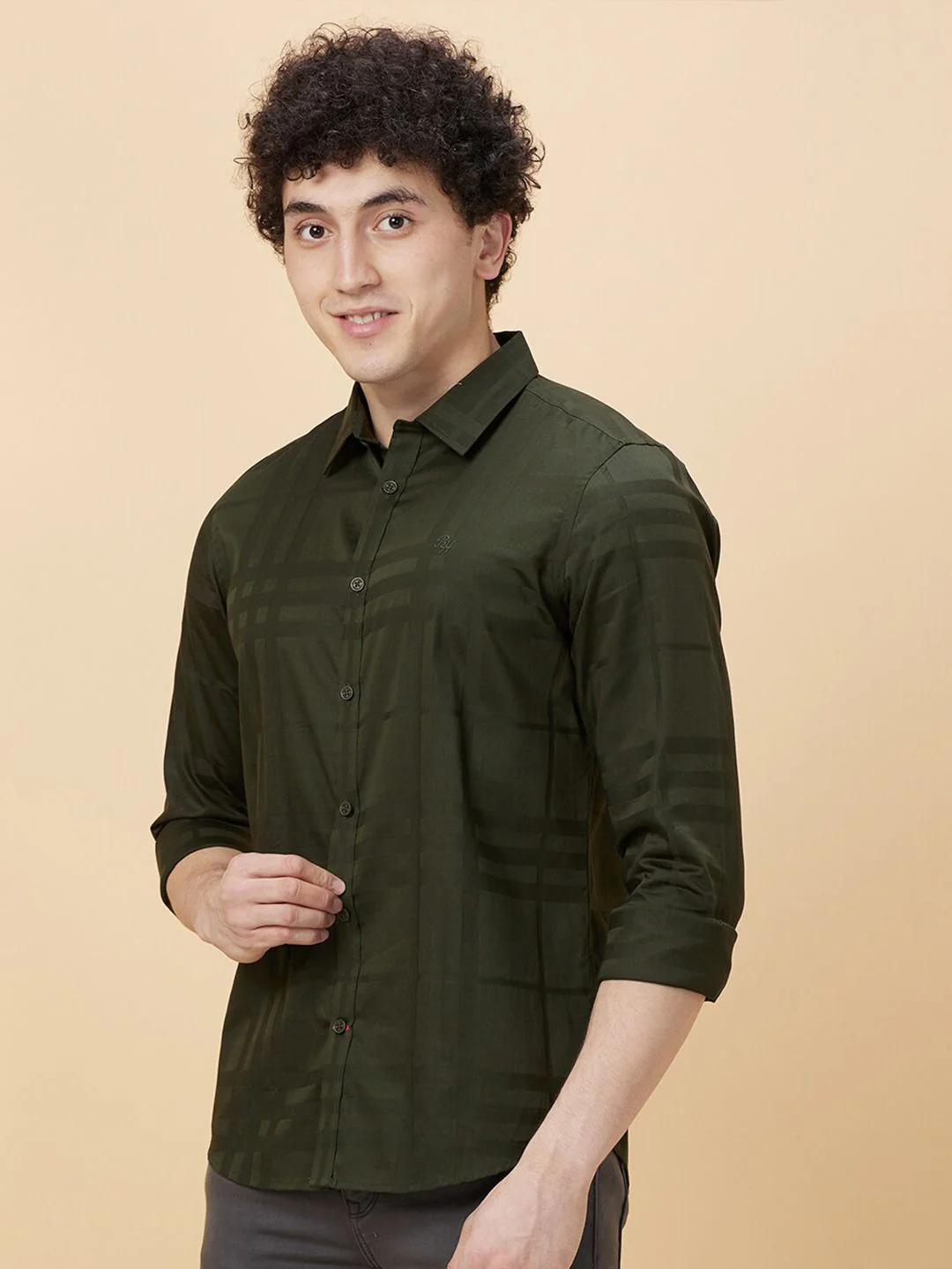 Being Human Checked Spread Collar Slim Fit Opaque Cotton Casual Shirt - Image 3