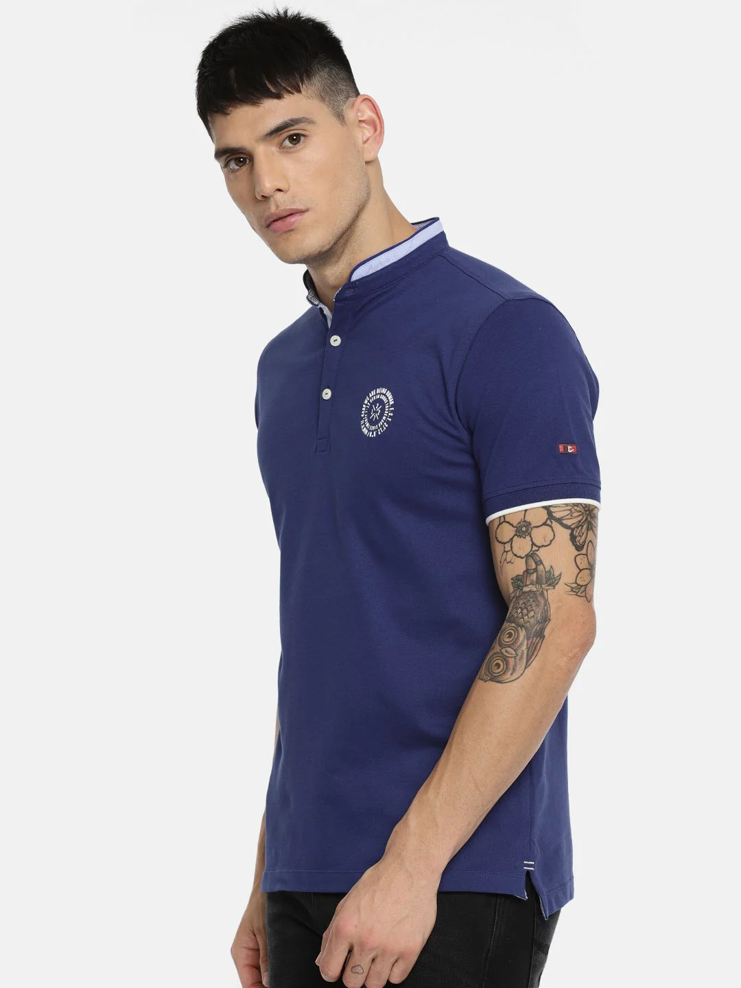 Being Human Clothing Men Blue Solid Mandarin Collar T-shirt - Image 3
