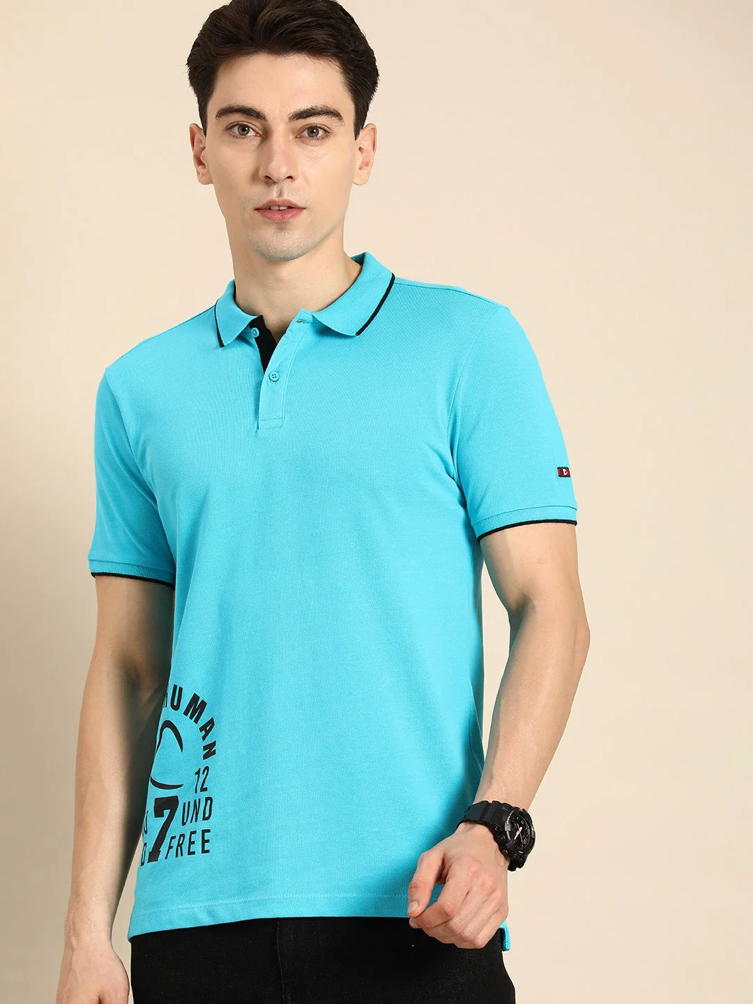 Being Human Clothing Men Pure Cotton Brand Logo Printed Polo Collar T-shirt - Image 3