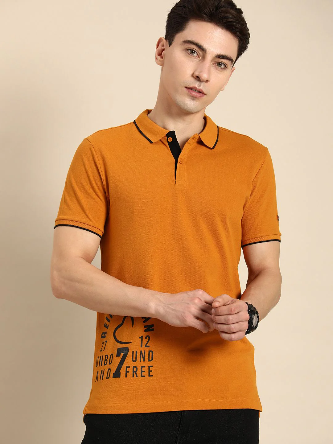 Being Human Clothing Men Pure Cotton Brand Logo Printed Polo Collar T-shirt - Image 3