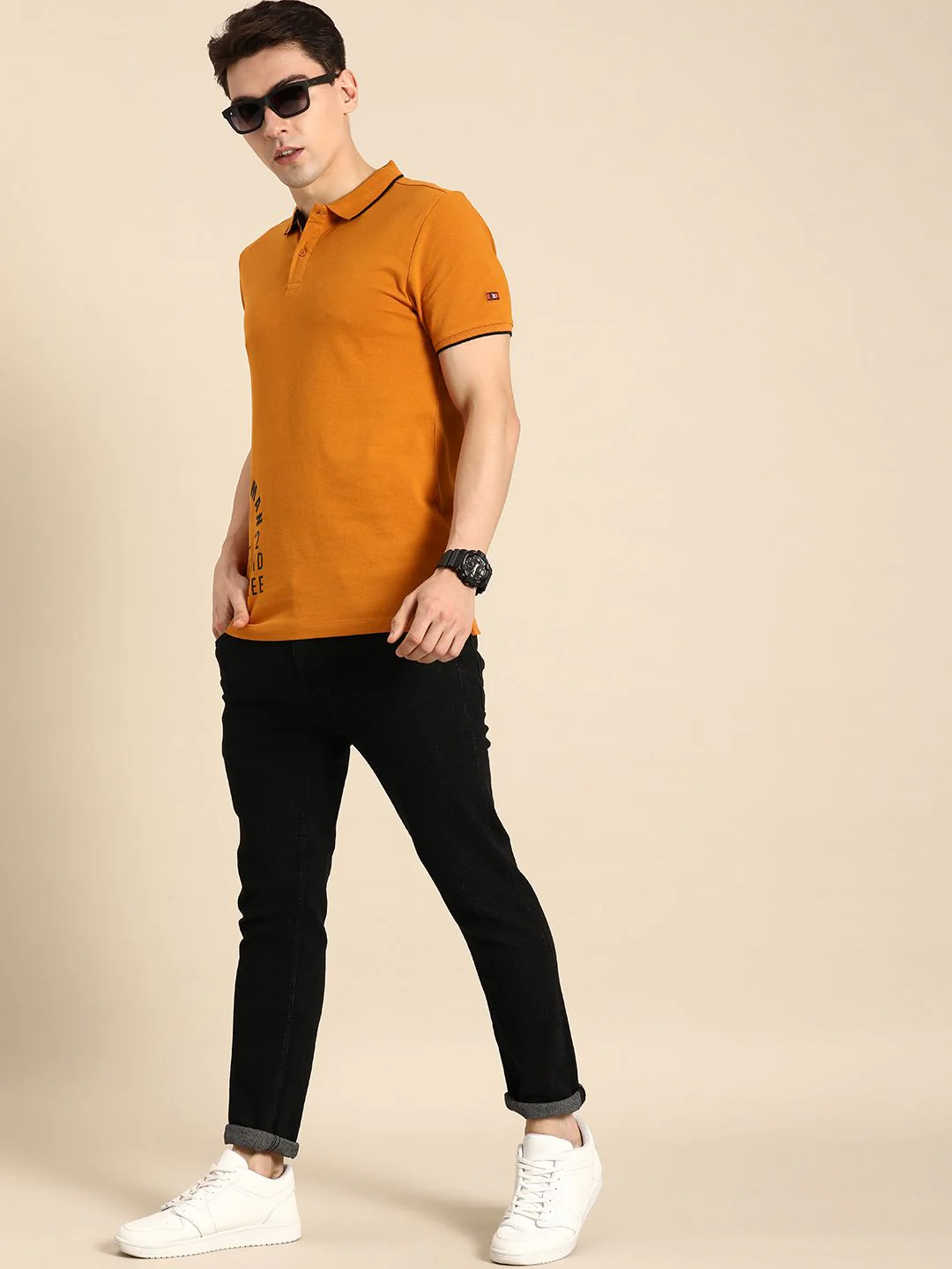 Being Human Clothing Men Pure Cotton Brand Logo Printed Polo Collar T-shirt - Image 4