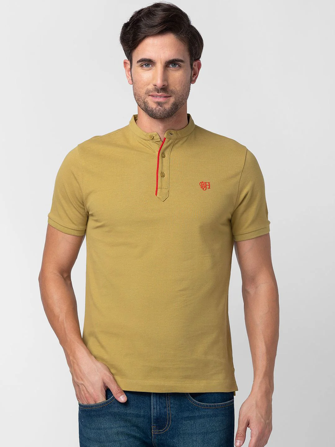 Being Human Clothing Men Pure Cotton Henley Neck Applique T-shirt - Image 2