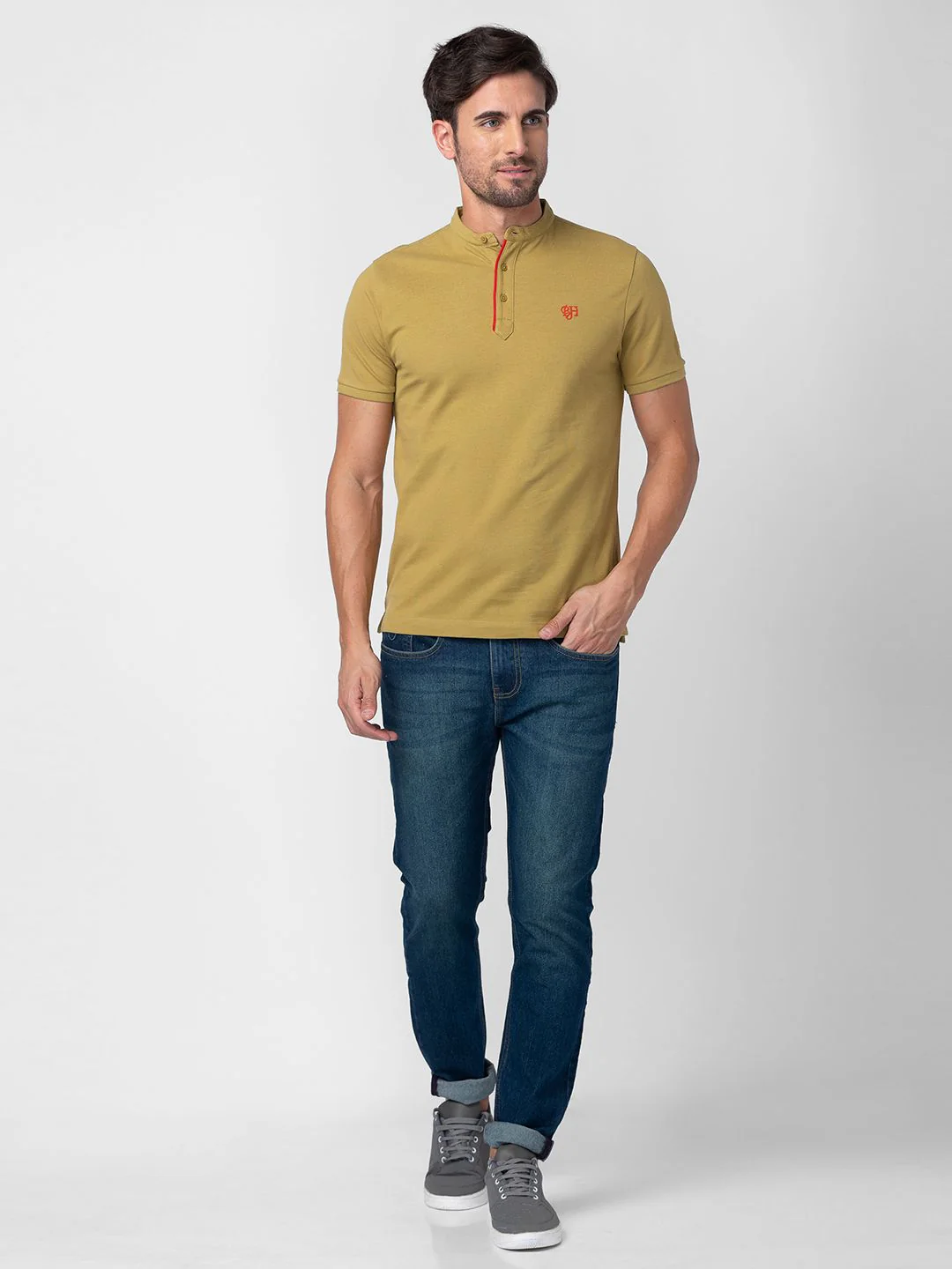 Being Human Clothing Men Pure Cotton Henley Neck Applique T-shirt - Image 6