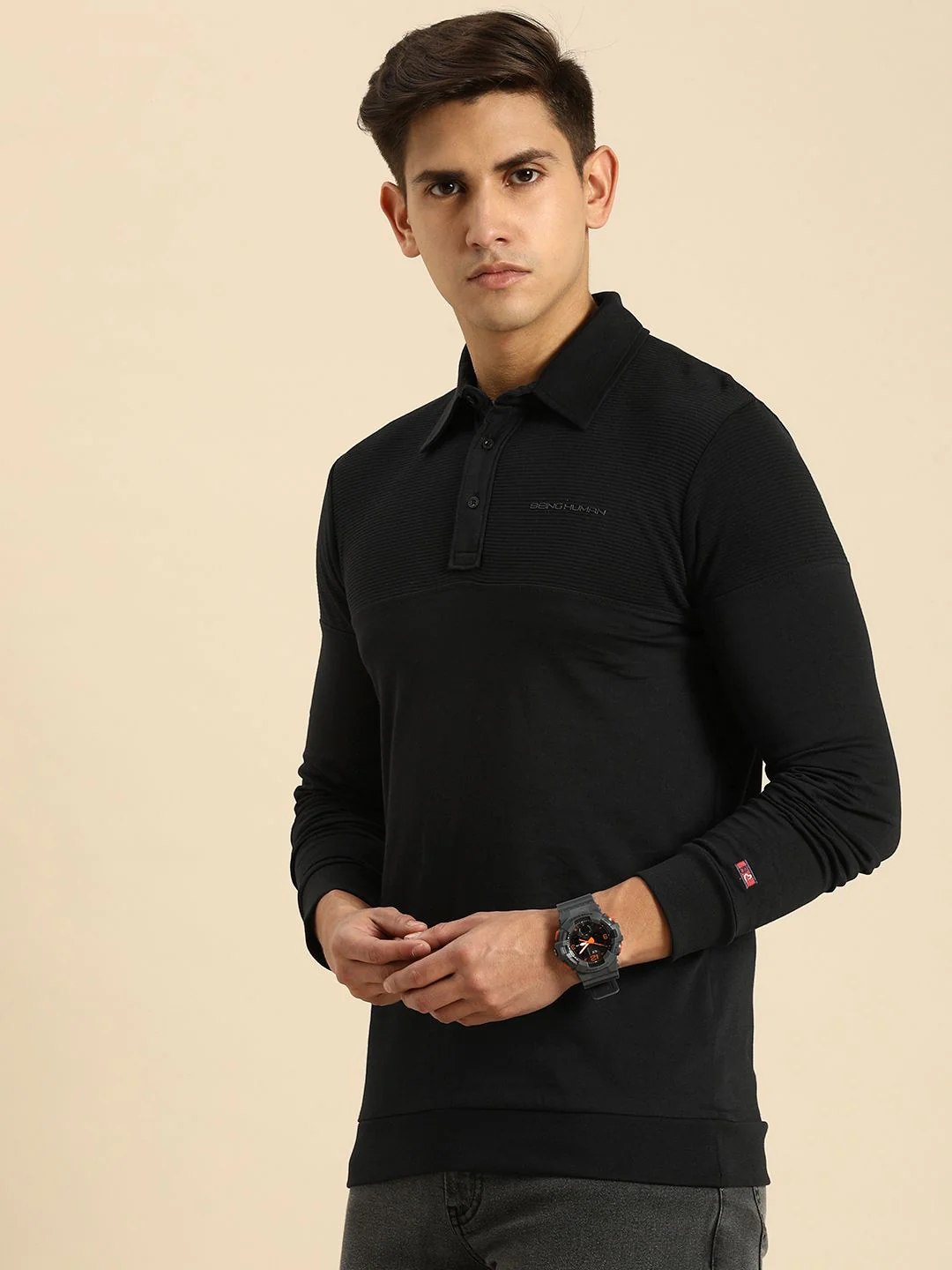 Being Human Clothing Men Pure Cotton Polo Collar T-shirt - Image 3