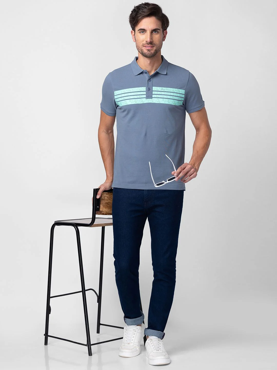 Being Human Clothing Men Pure Cotton Striped Polo Collar T-shirt - Image 4