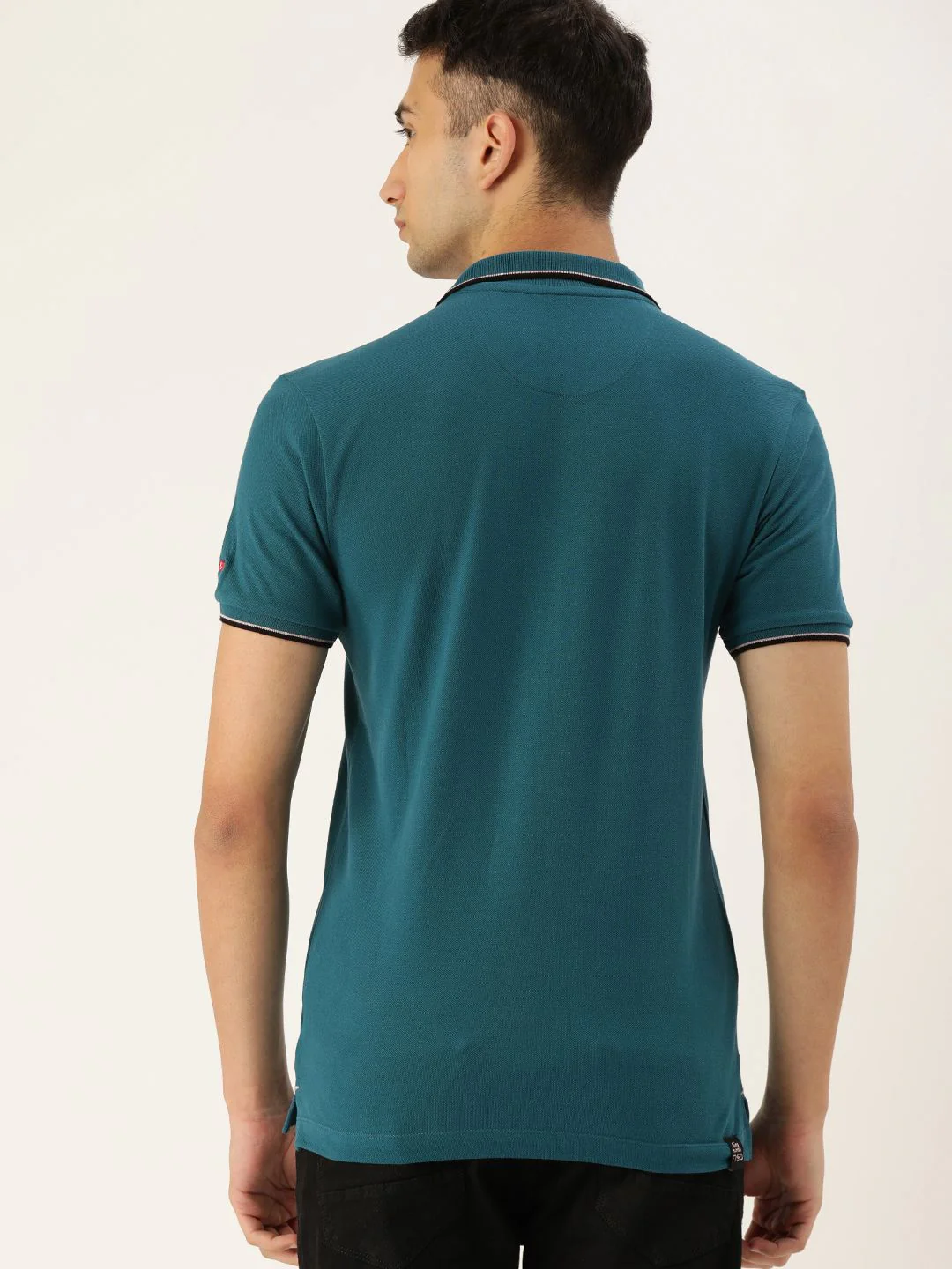Being Human Clothing Men Teal Blue Solid Polo Collar Pure Cotton T-shirt with Tipping Detail - Image 5