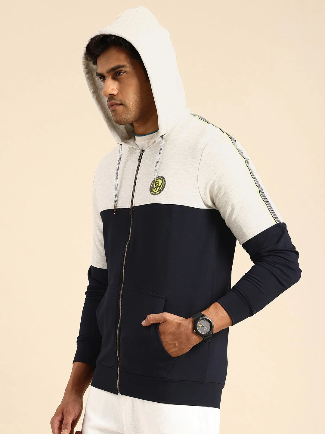 Being Human Colourblocked Pure Cotton Hooded Sweatshirt - Image 3