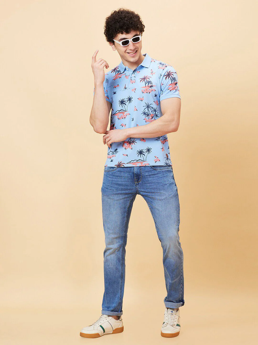 Being Human Floral Printed Cotton Polo Collar Short Sleeves Casual T-shirt - Image 4
