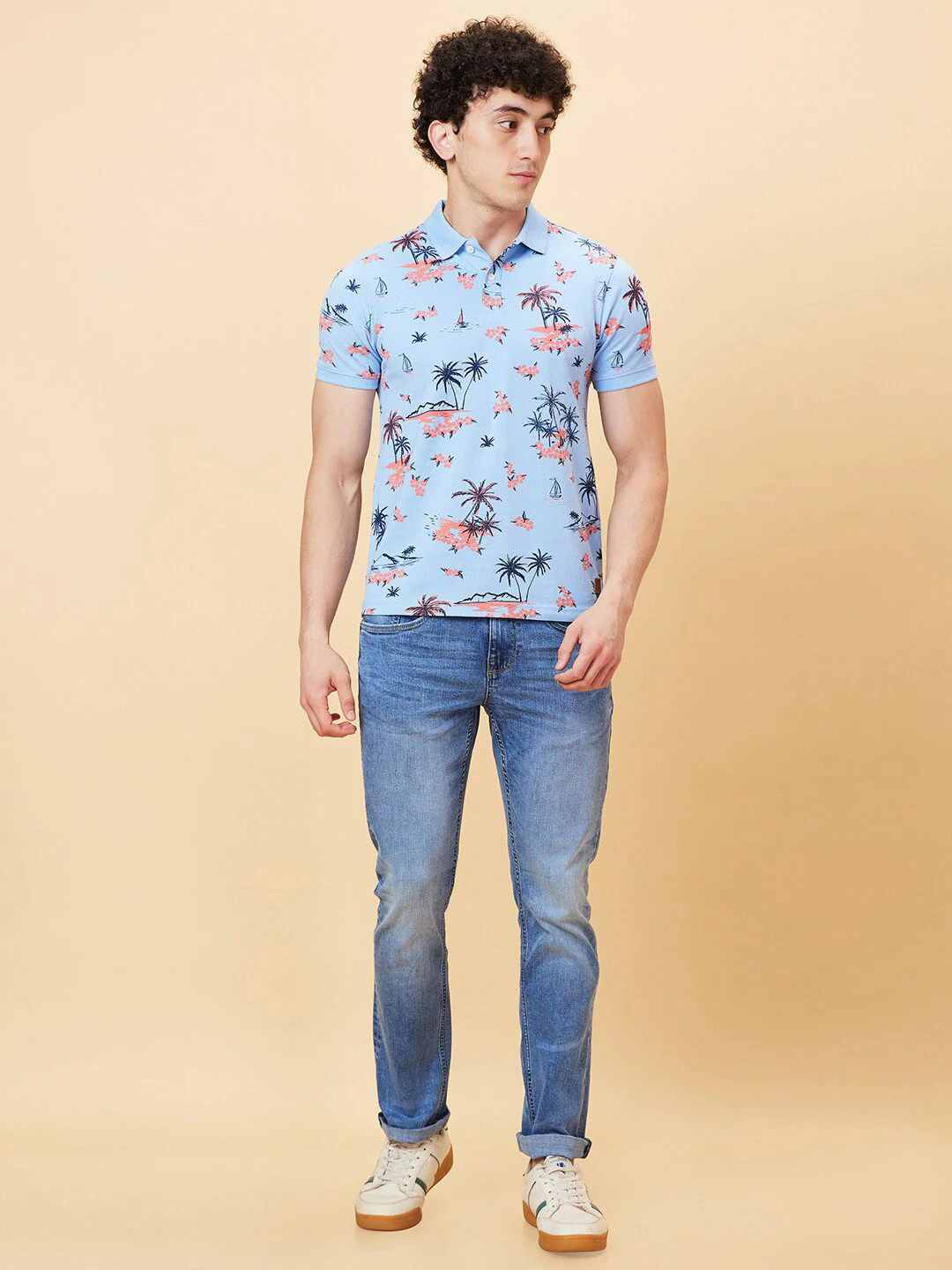 Being Human Floral Printed Cotton Polo Collar Short Sleeves Casual T-shirt - Image 6