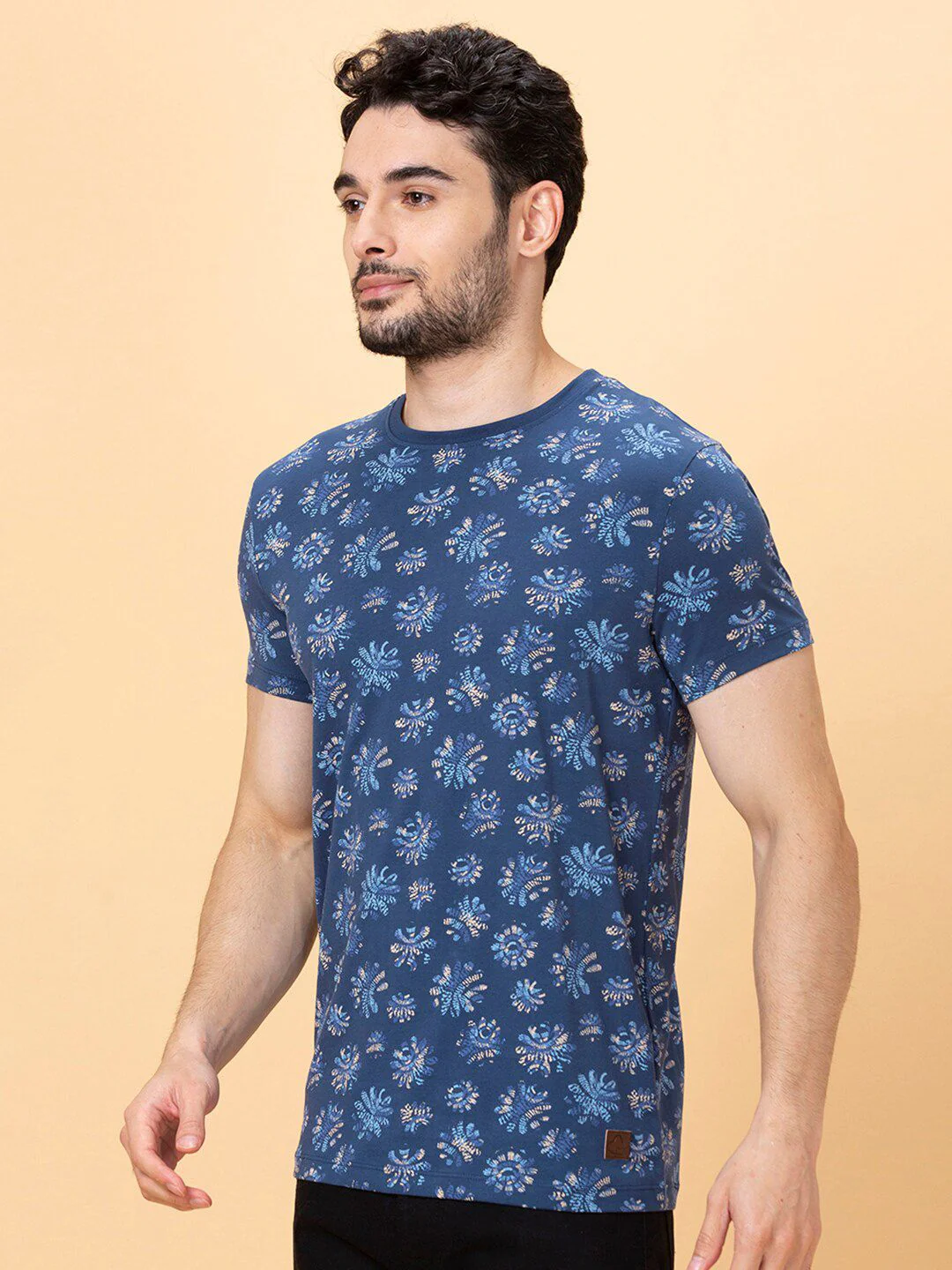 Being Human Pure Cotton Floral Printed Round Neck Casual T-shirt - Image 3