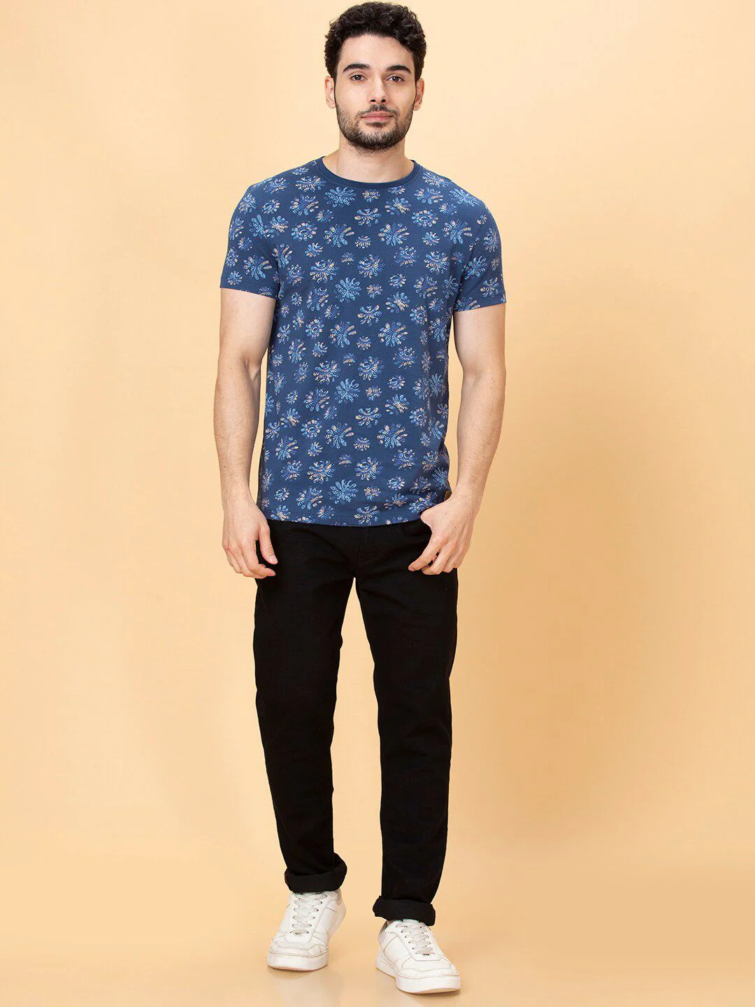 Being Human Pure Cotton Floral Printed Round Neck Casual T-shirt - Image 4