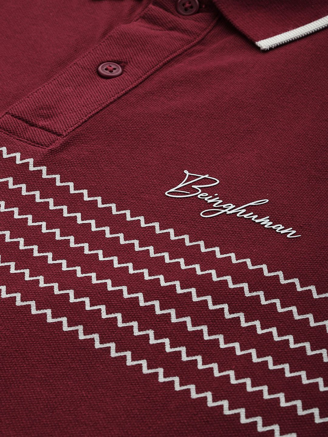 Being Human Geometric Printed Polo Collar Pure Cotton T-shirt - Image 2