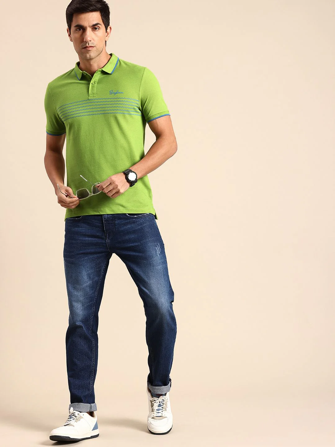 Being Human Geometric Printed Polo Collar Pure Cotton T-shirt - Image 4