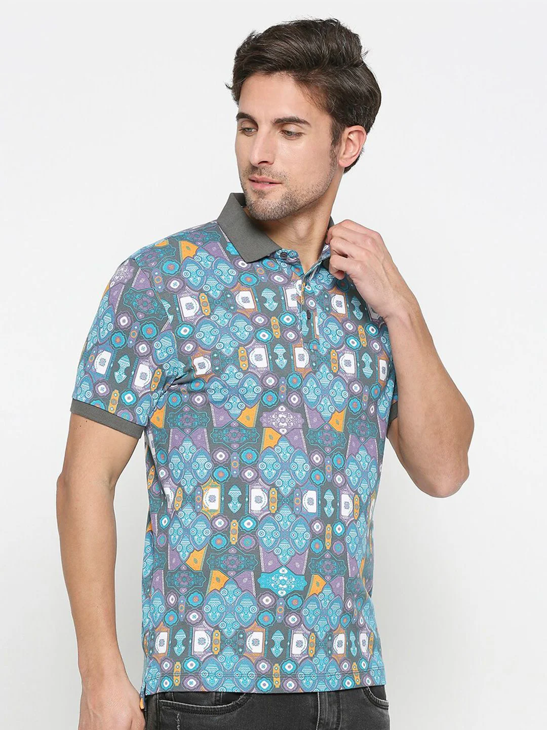 Being Human Geometric Printed Polo Collar Regular Fit Cotton Regular T-shirt - Image 3
