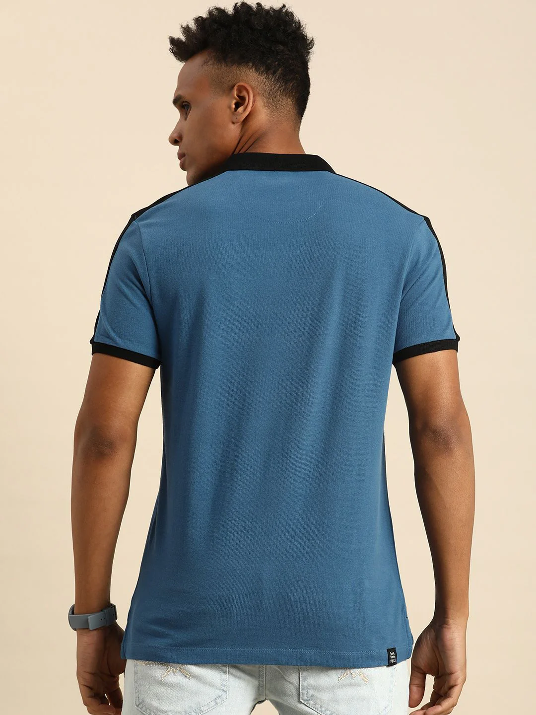 Being Human Men Blue & Black Colourblocked Polo Collar Slim Fit Pure Cotton Casual T-shirt - Image 5