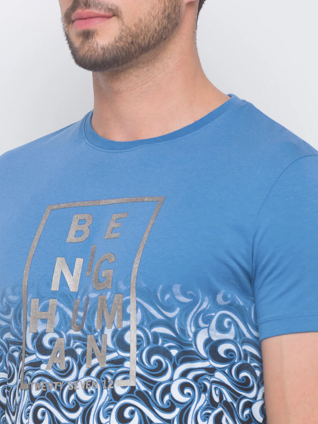 Being Human Men Blue Floral Printed Pure Cotton T-shirt - Image 2