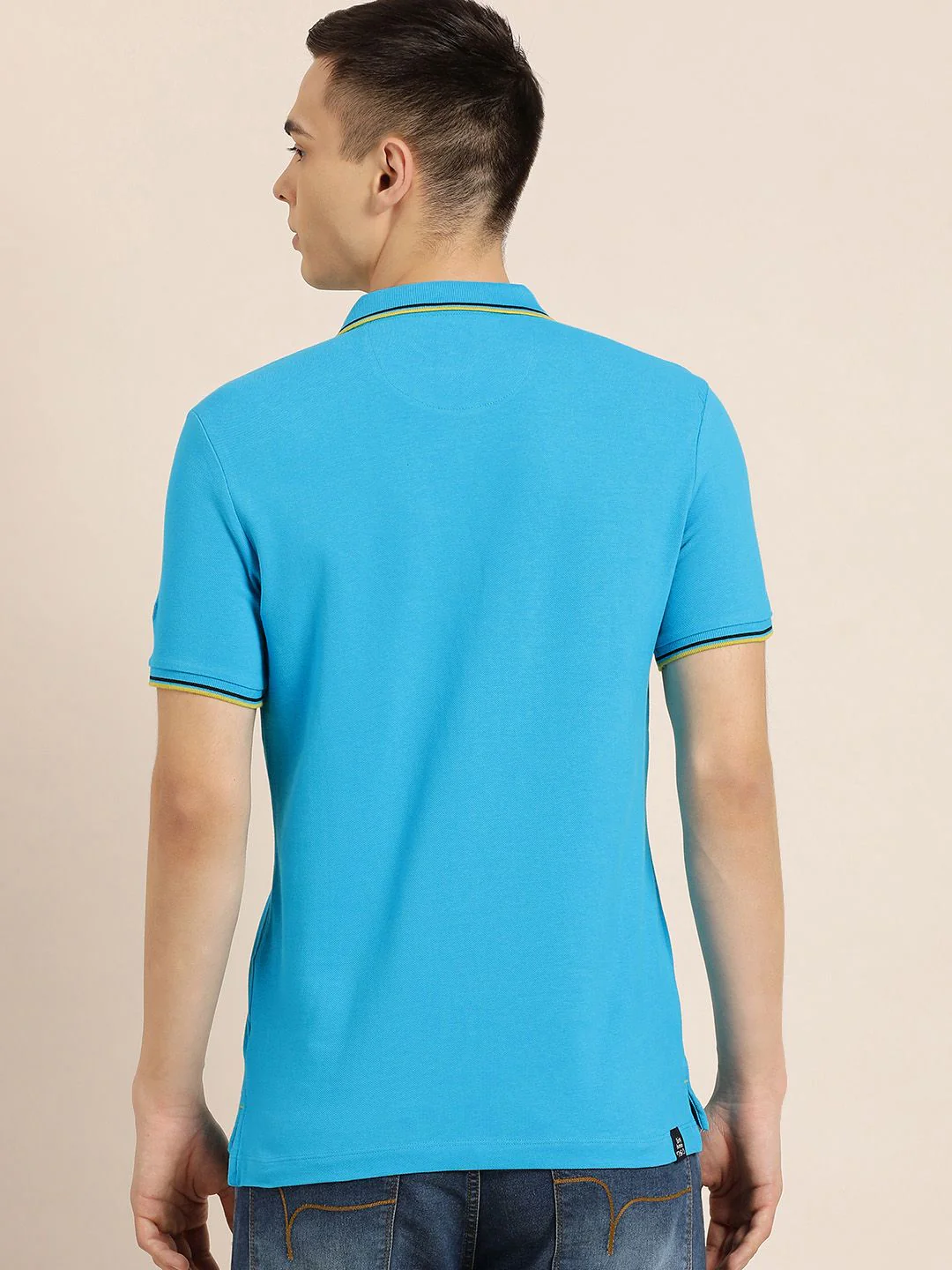 Being Human Men Blue Polo Collar Indigo Pure Cotton Slim Fit T-shirt With Brand Logo Print - Image 4