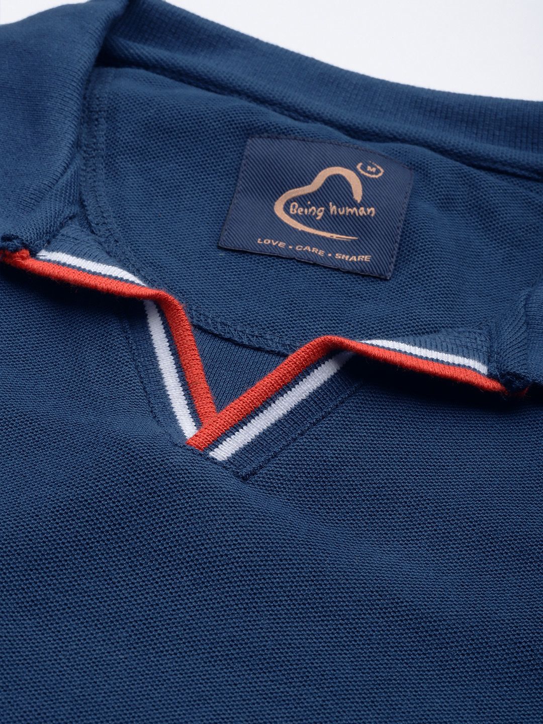 Being Human Men Blue Solid Polo Collar Pure Cotton T-shirt - Image 2