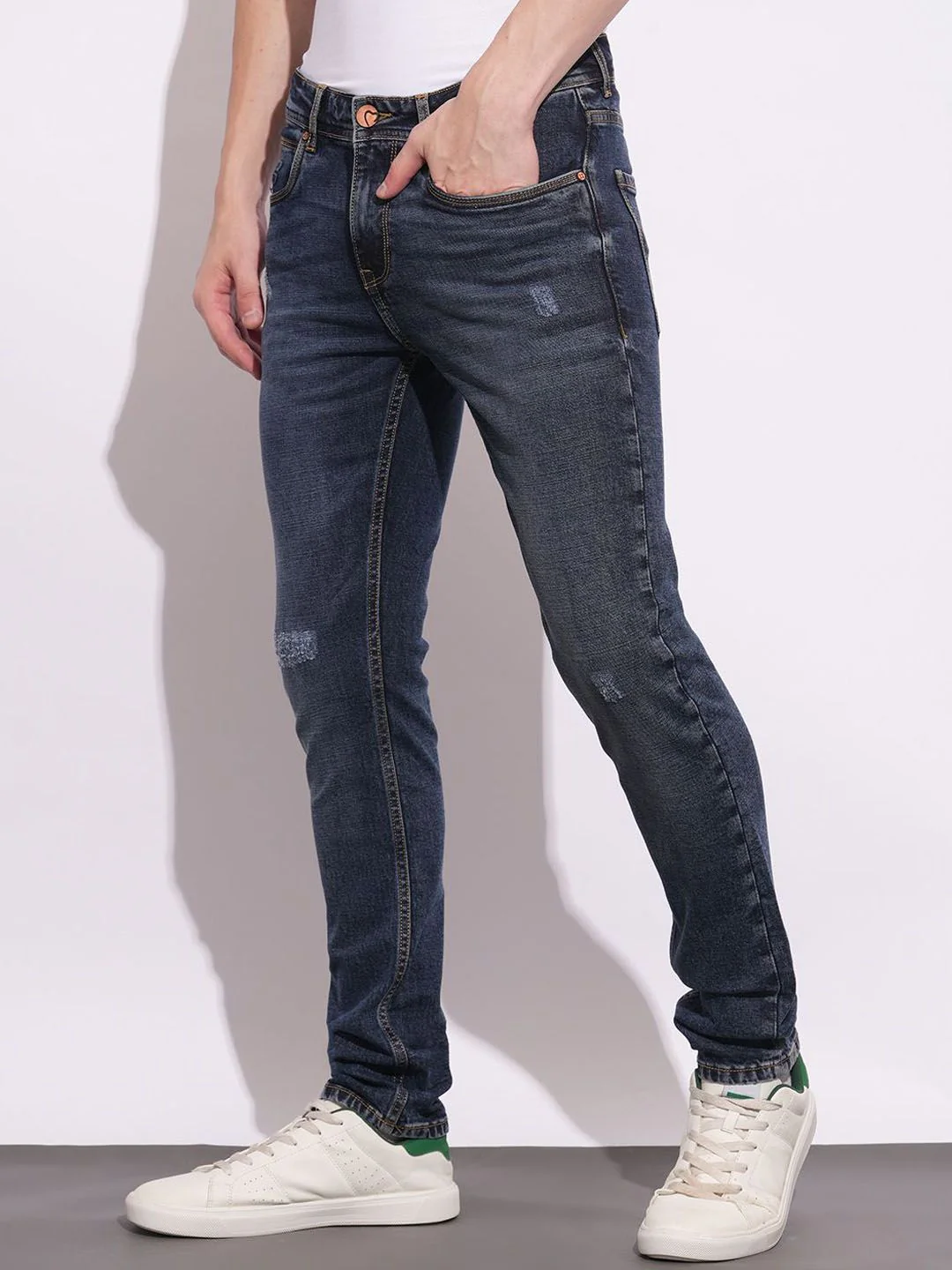 Being Human Men Classic Slim Fit Low Distress Light Fade Stretchable Jeans - Image 2
