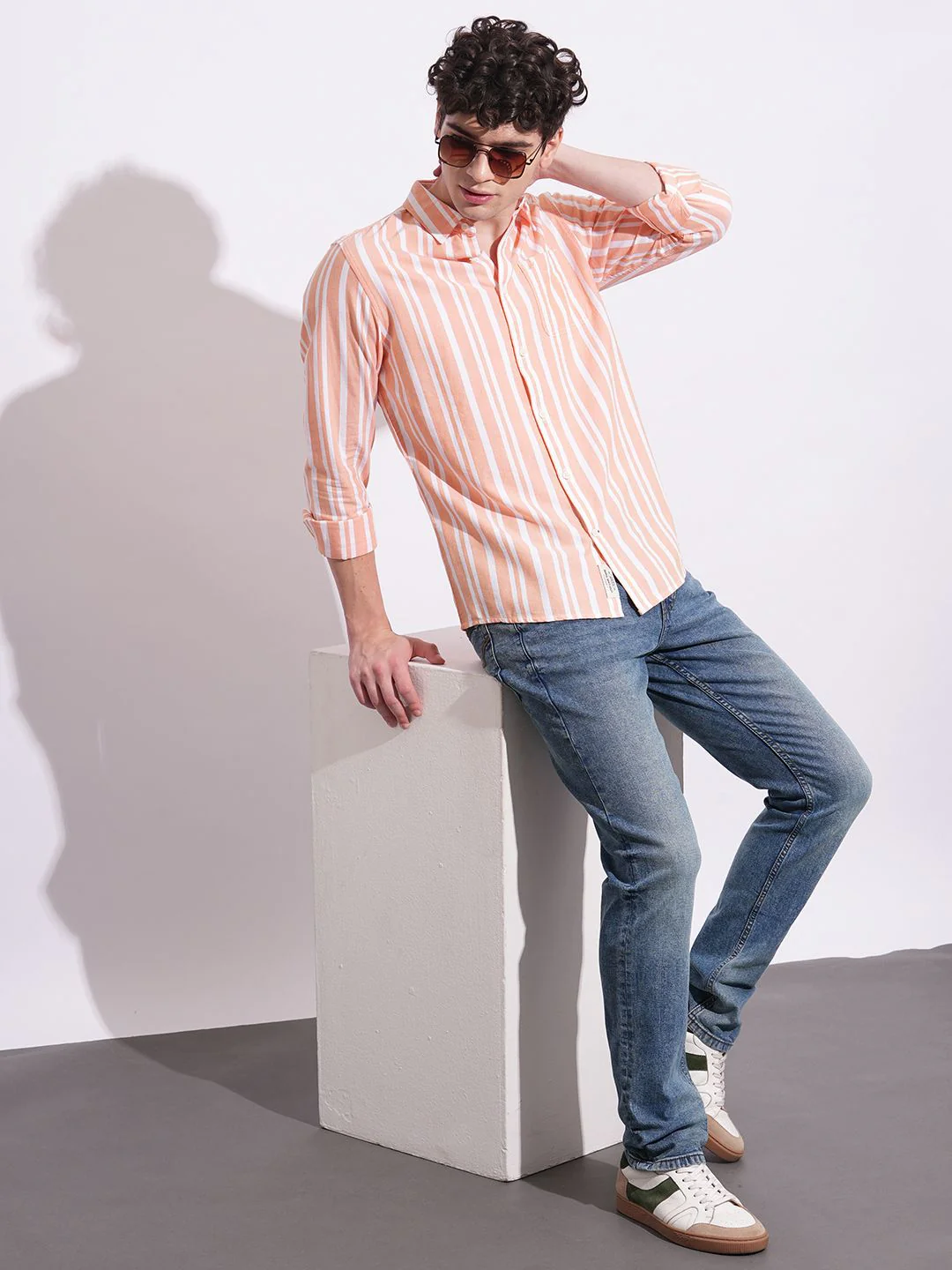 Being Human Men Classic Slim Fit Opaque Striped Casual Shirt - Image 4