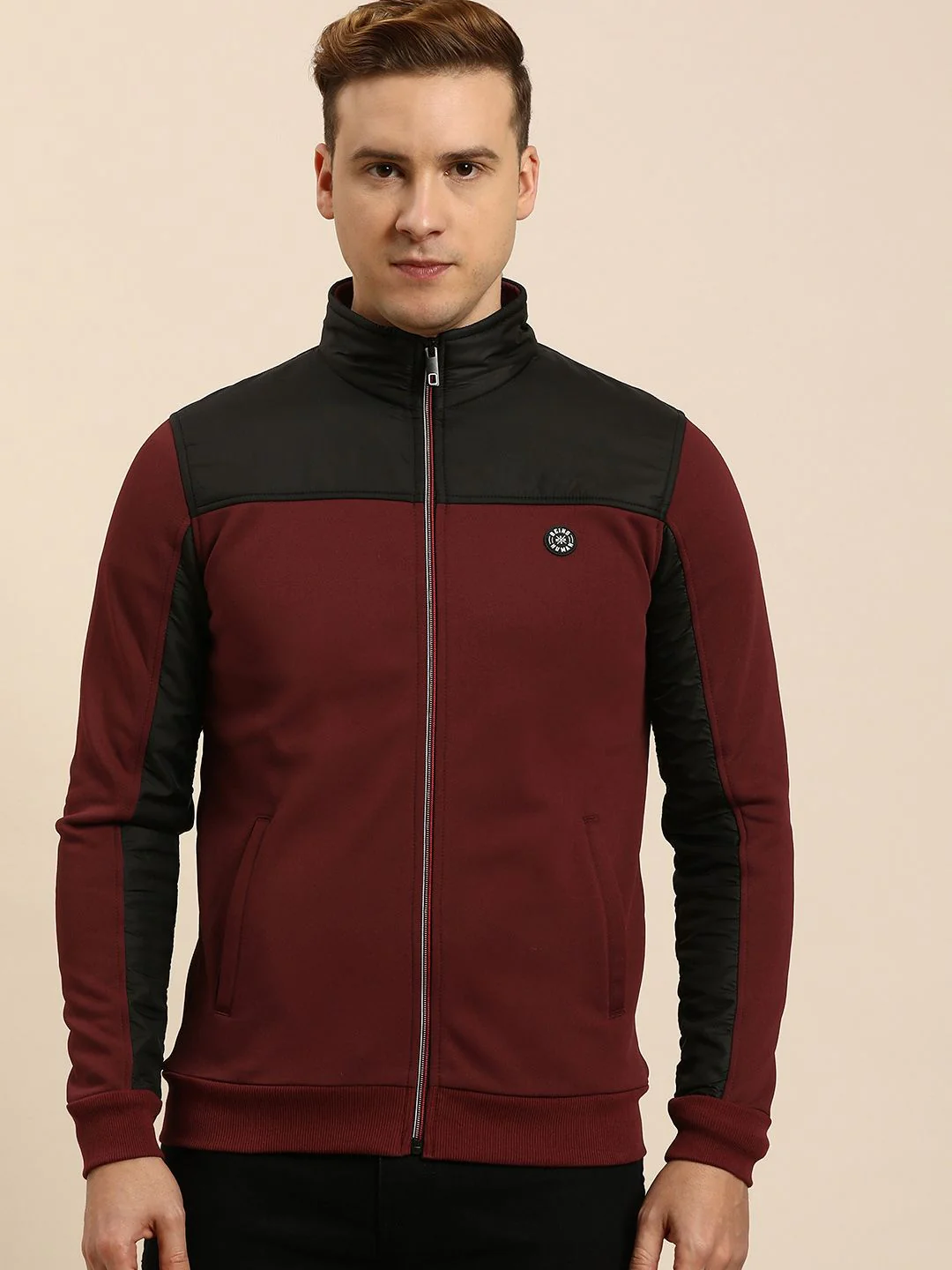 Being Human Men Colourblocked Mock-Collar Front-Open Sweatshirt - Image 3