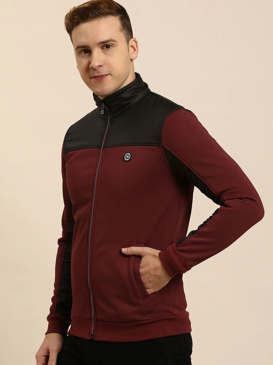 Being Human Men Colourblocked Mock-Collar Front-Open Sweatshirt - Image 5