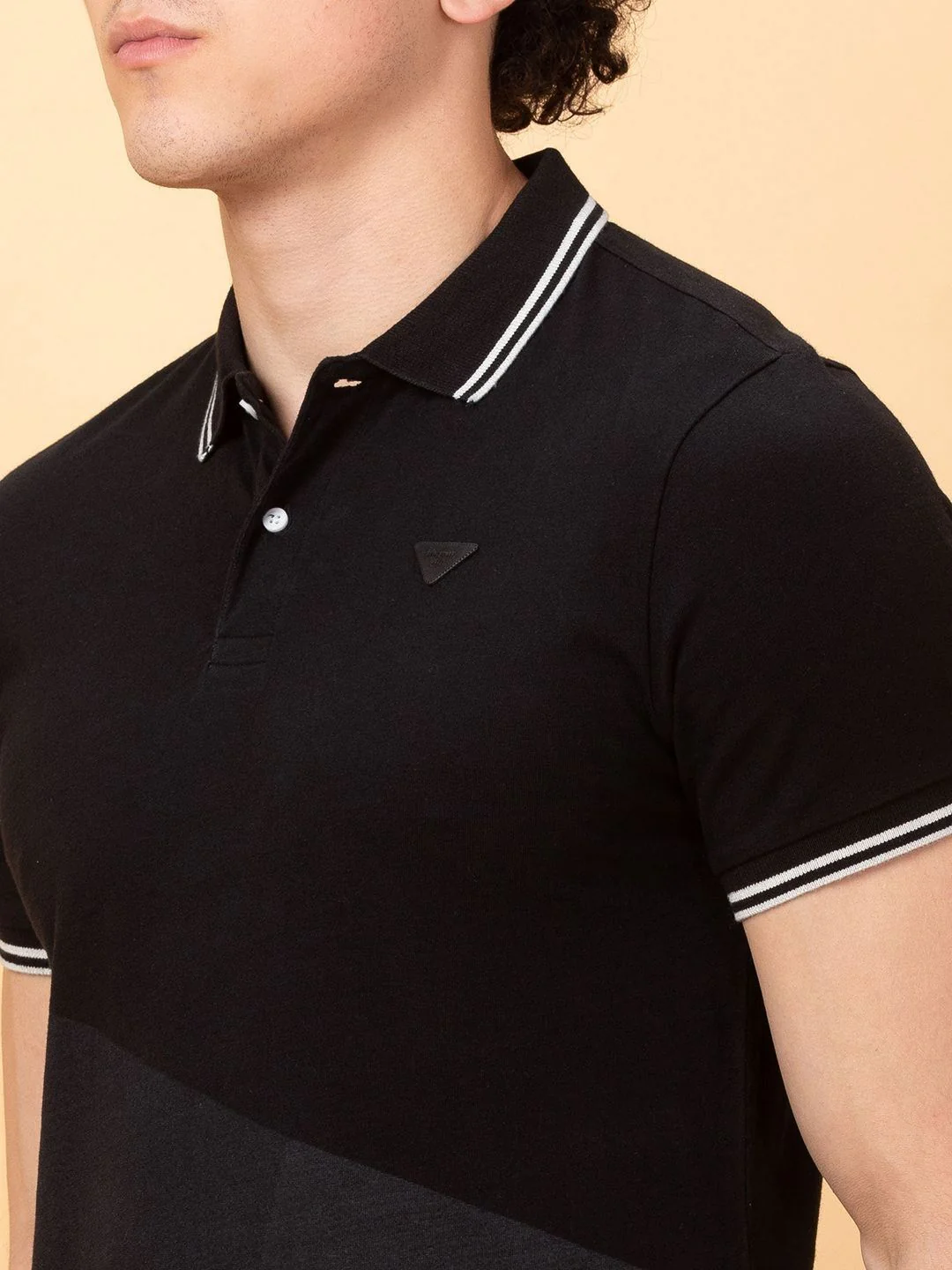 Being Human Men Colourblocked Polo Collar Applique Pure Cotton T-shirt - Image 5