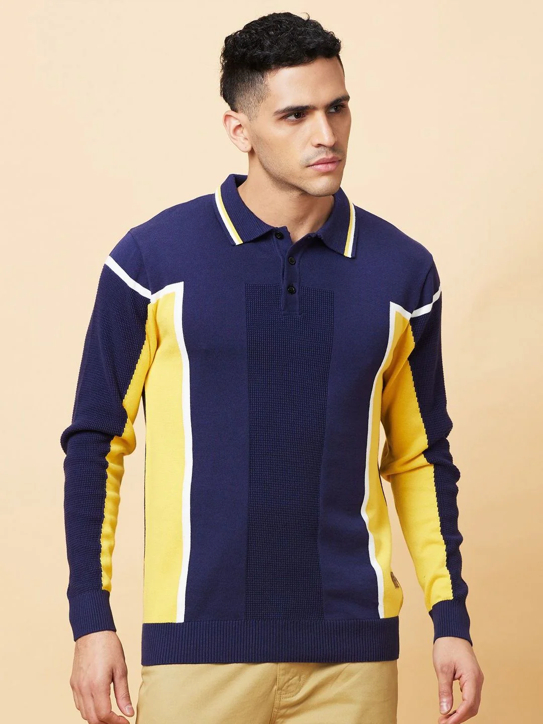 Being Human Men Colourblocked Polo Collar Pockets Pure Cotton T-shirt