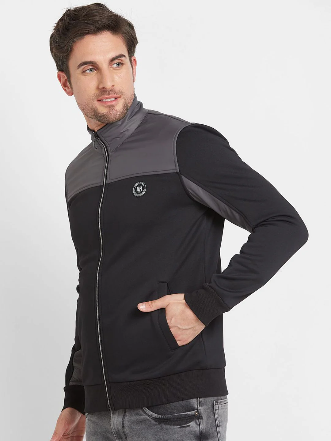 Being Human Men Colourblocked Sporty Jacket with Patchwork - Image 3