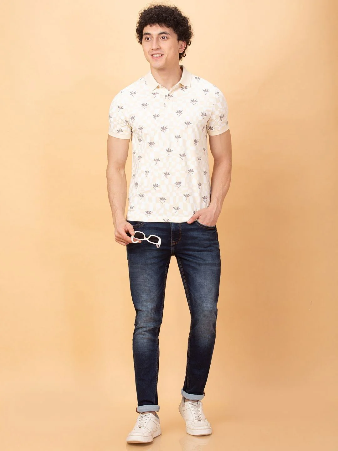Being Human Men Floral Printed Polo Collar Applique T-shirt - Image 4